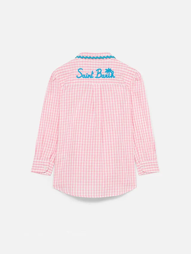 mc2-saint-barth-camicia-bambina-vichy-bianco-rosa-100-cotone-con-logo-ricamato image 1