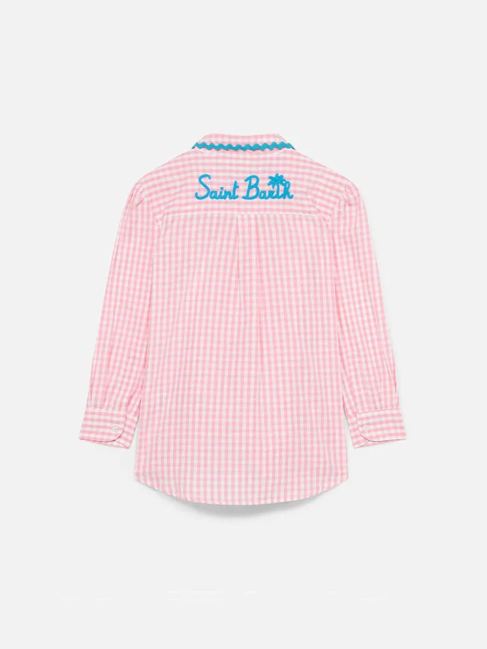 mc2-saint-barth-camicia-bambina-vichy-bianco-rosa-100-cotone-con-logo-ricamato image 1