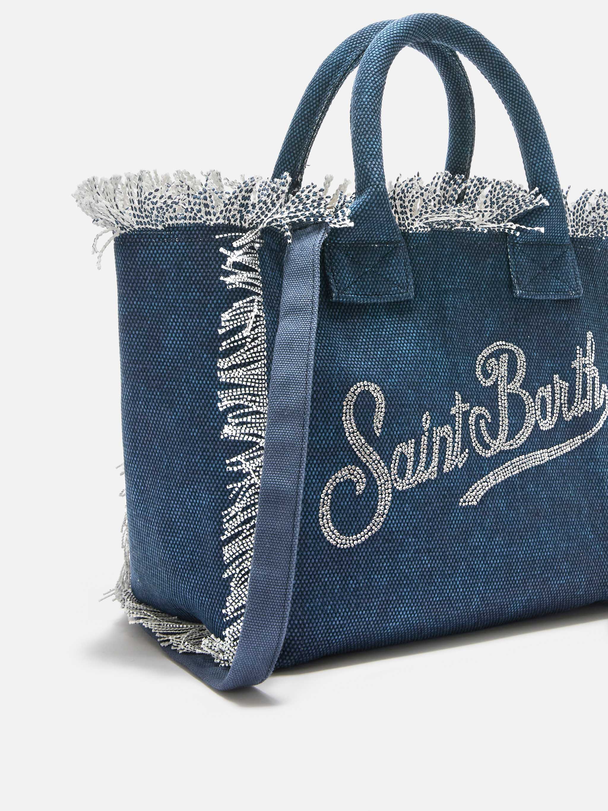 mc2-saint-barth-colette-borsa-canvas-blu-indaco-con-logo-strass image 3