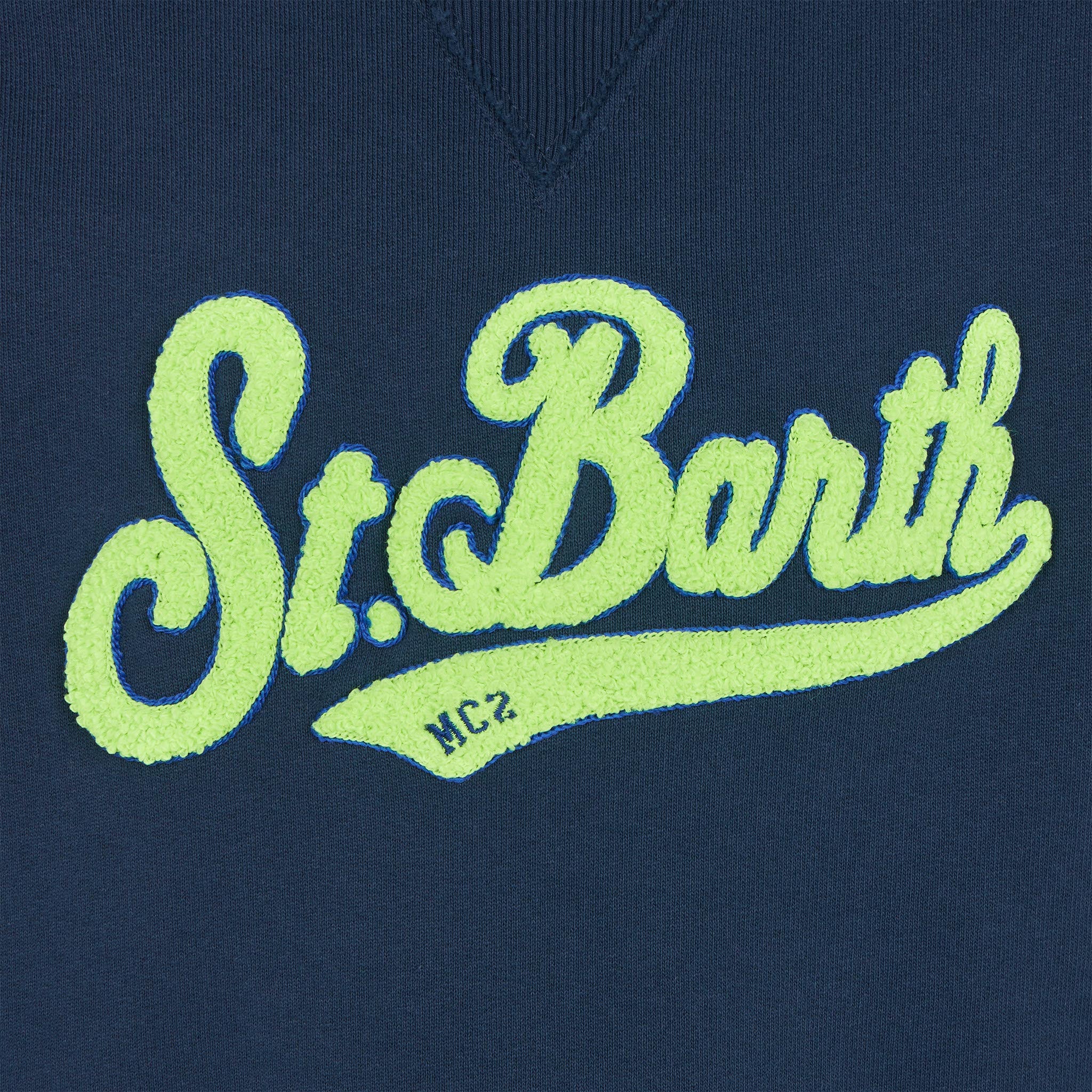 mc2-saint-barth-felpa-bambino-in-cotone-blu-con-patch-st-barth-gialla image 2