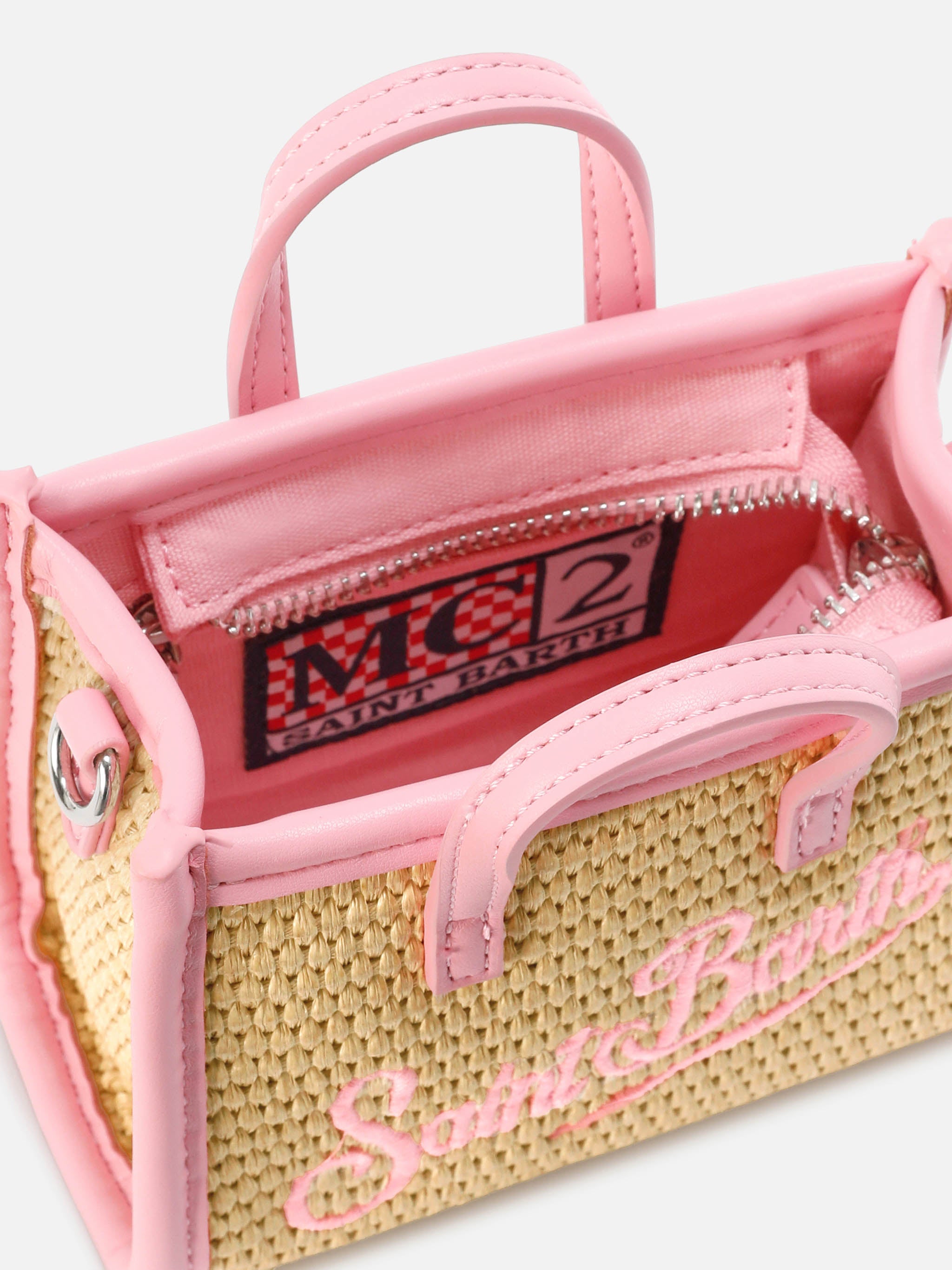 mc2-saint-barth-borsa-vivian-micro-in-tessuto-effetto-raffia-rosa-con-logo-ricam image 5