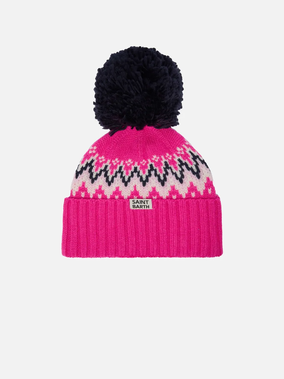 mc2-saint-barth-wengen-berretto-bambina-maglia-fucsia-pompon-blu image 1
