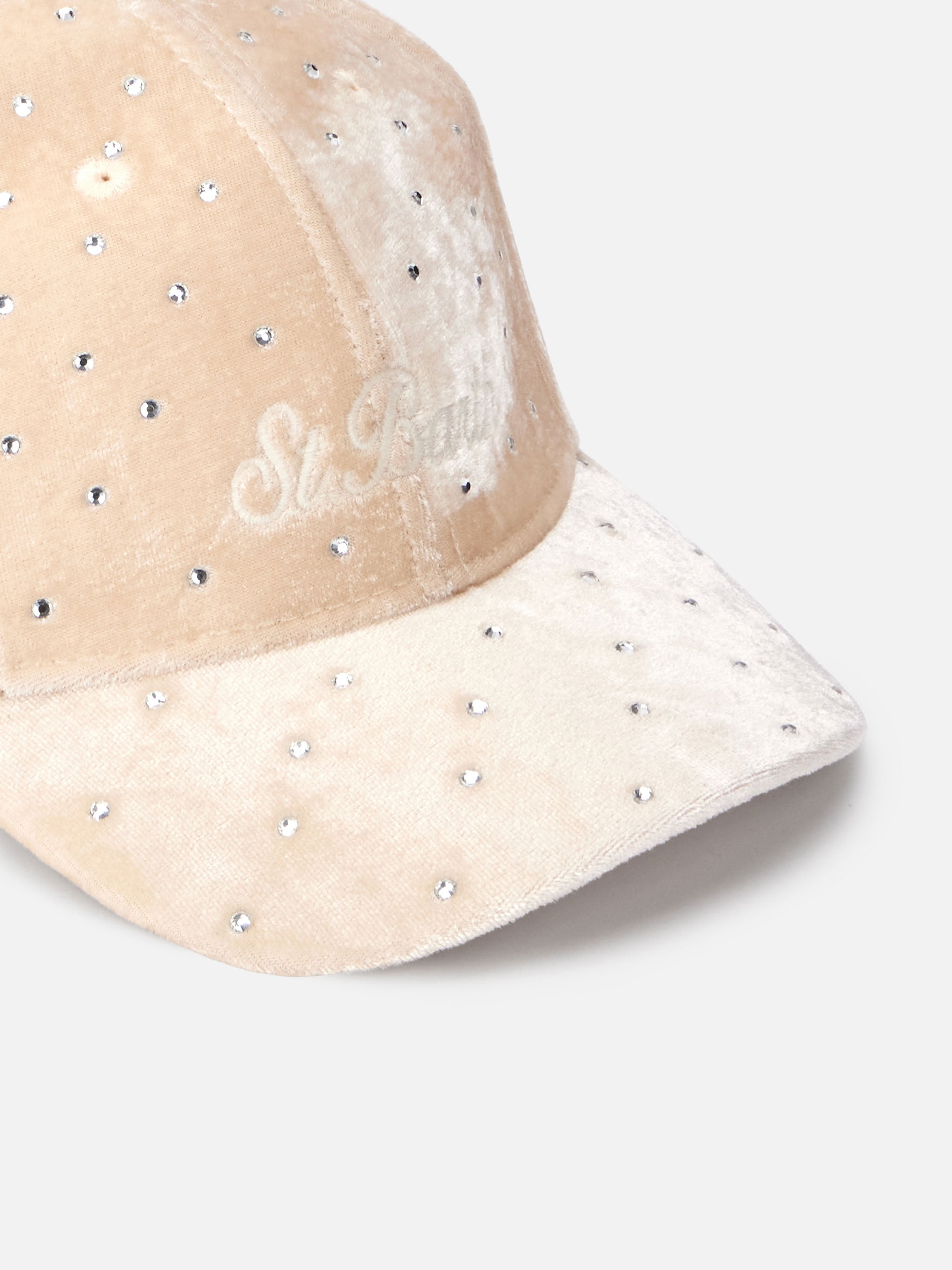 mc2-saint-barth-cappellino-baseball-in-velluto-beige-logo-strass image 3