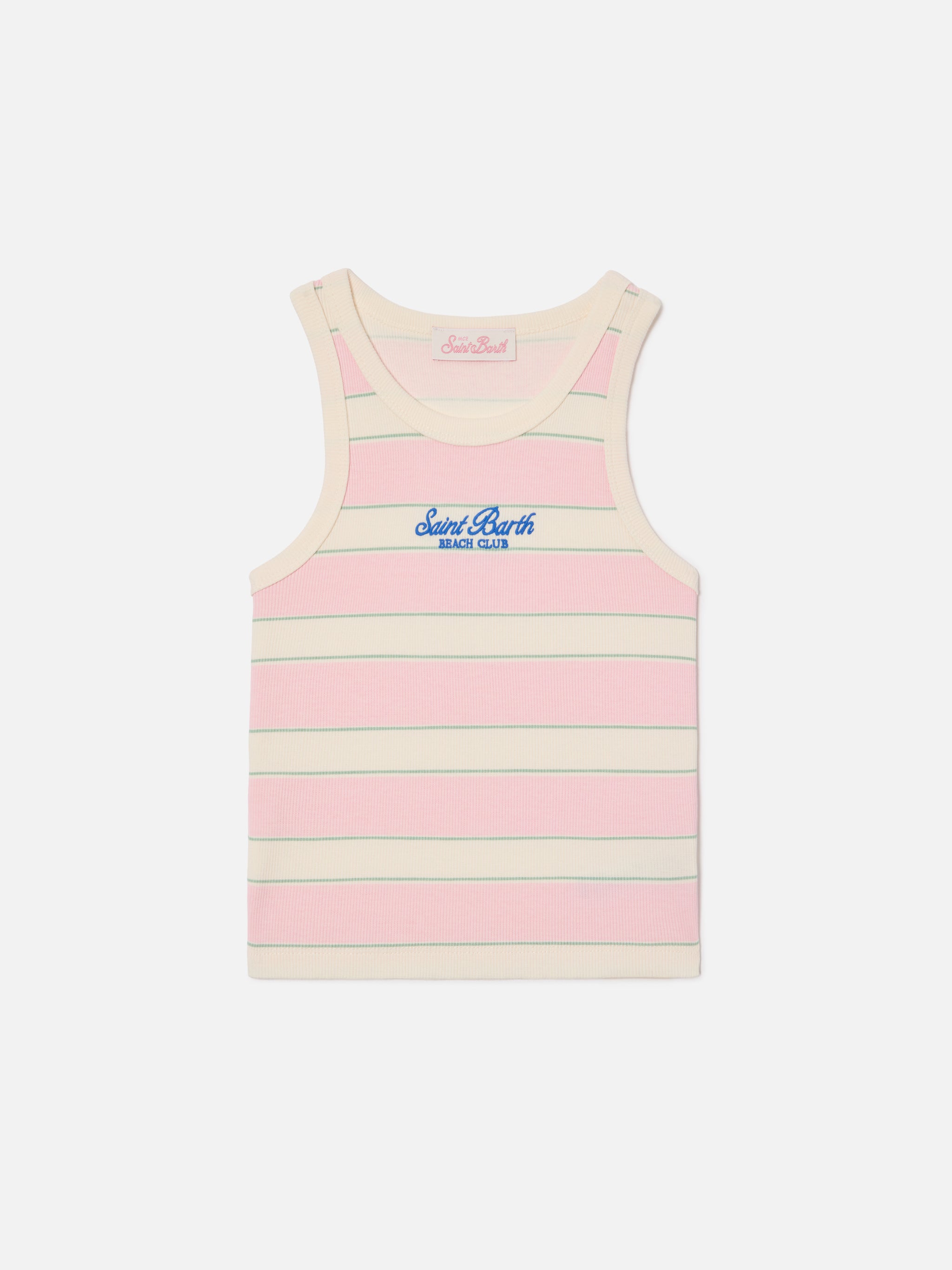 top-mc2-saint-barth-blue-jr-per-bambina-a-righe-rosa-bianche-e-verdi-con-logo-ri image 1
