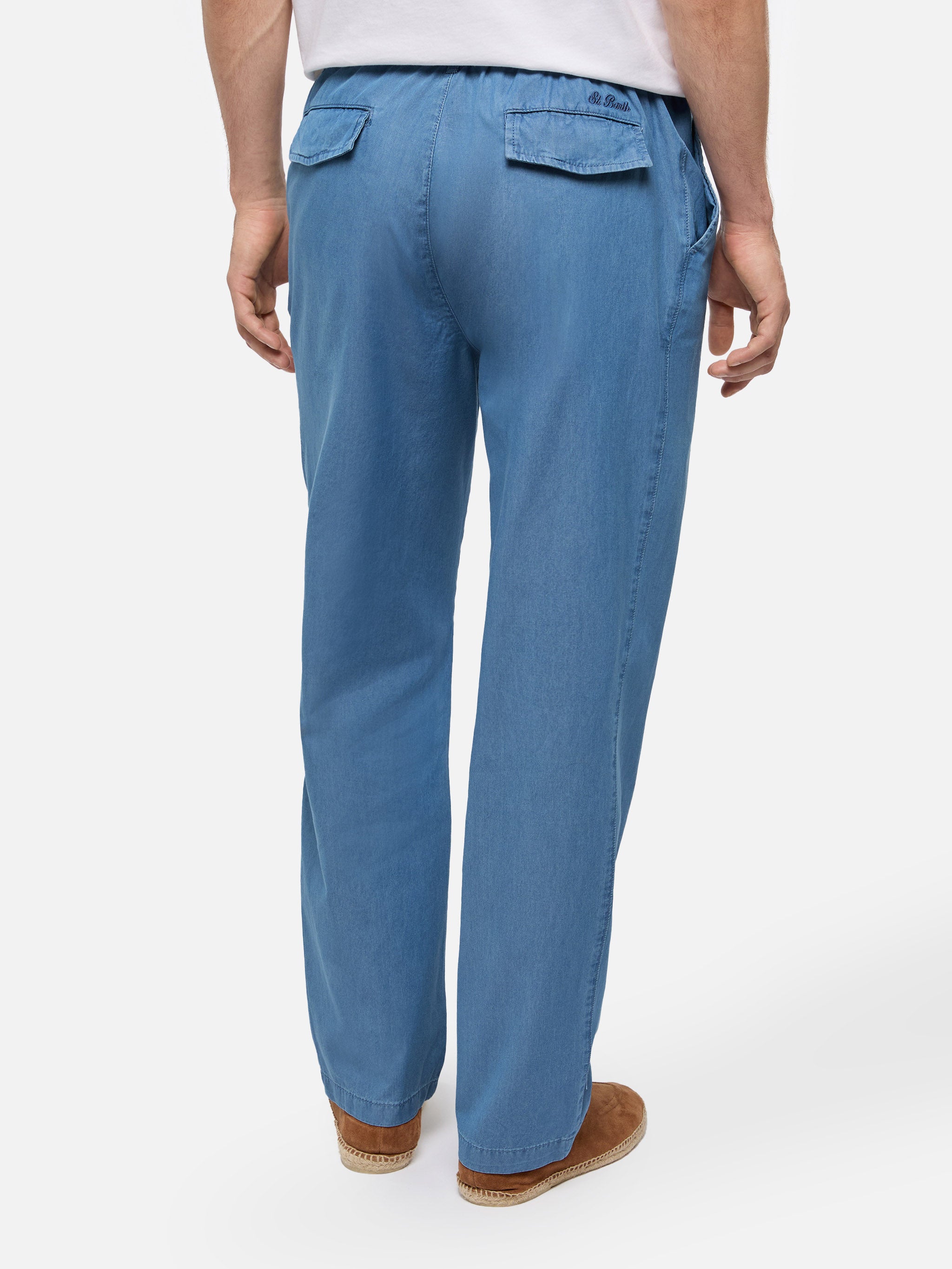 mc2-saint-barth-calais-pantaloni-in-chambray-di-cotone-blu-denim-con-coulisse image 3