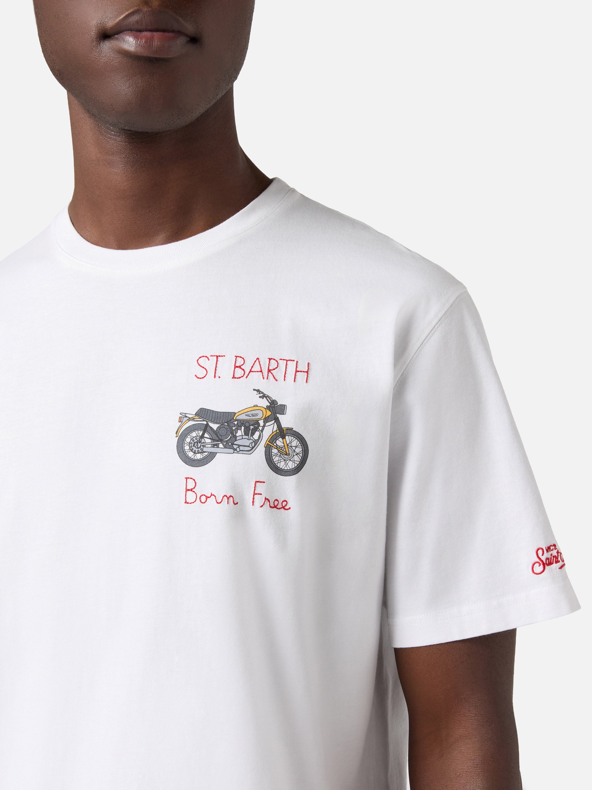 mc2-saint-barth-t-shirt-portofino-bianca-cotone-ricamo-born-free-ducati-special- image 2