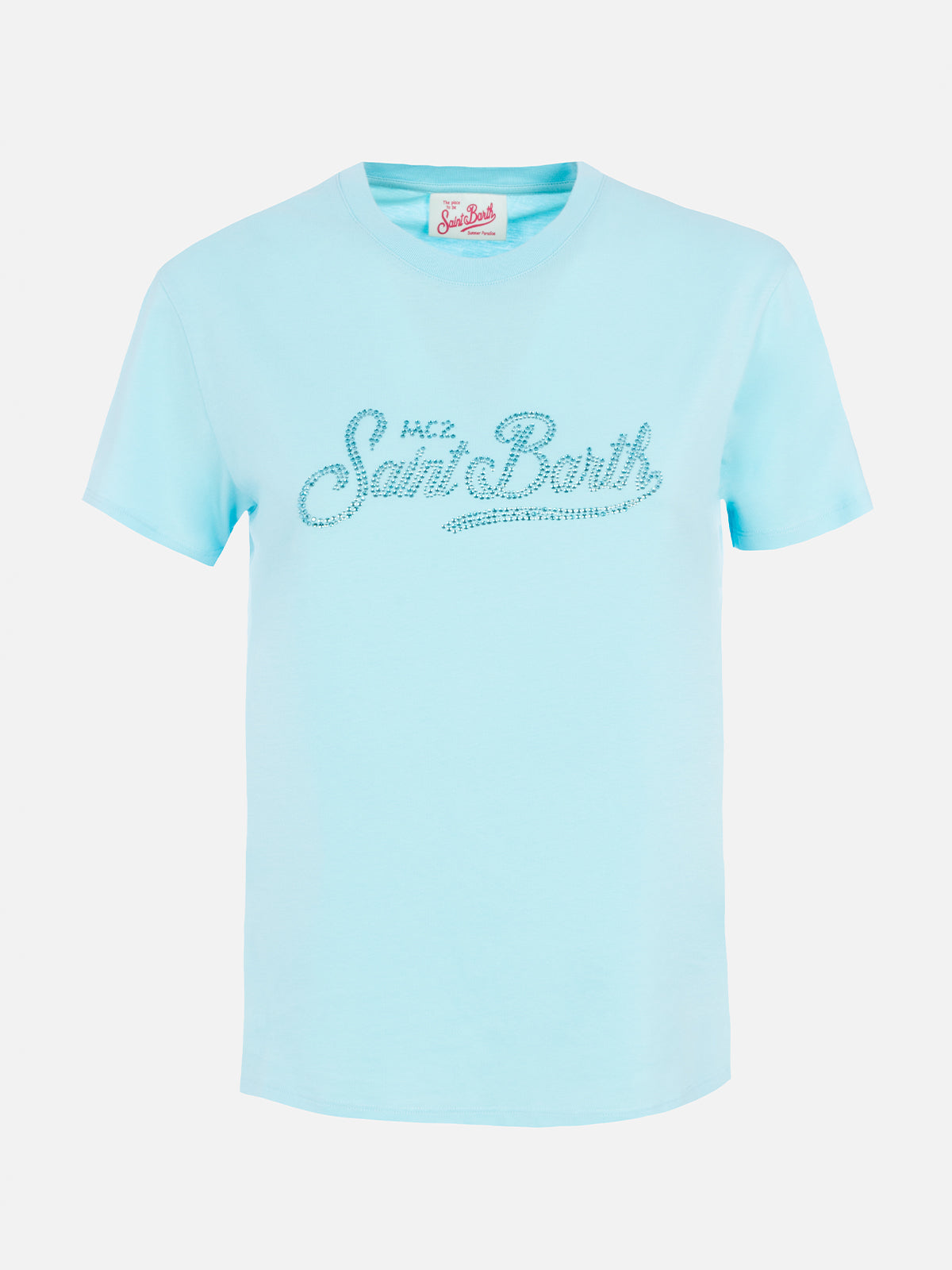 mc2-saint-barth-t-shirt-emilie-donna-in-cotone-verde-acqua-con-strass image 4