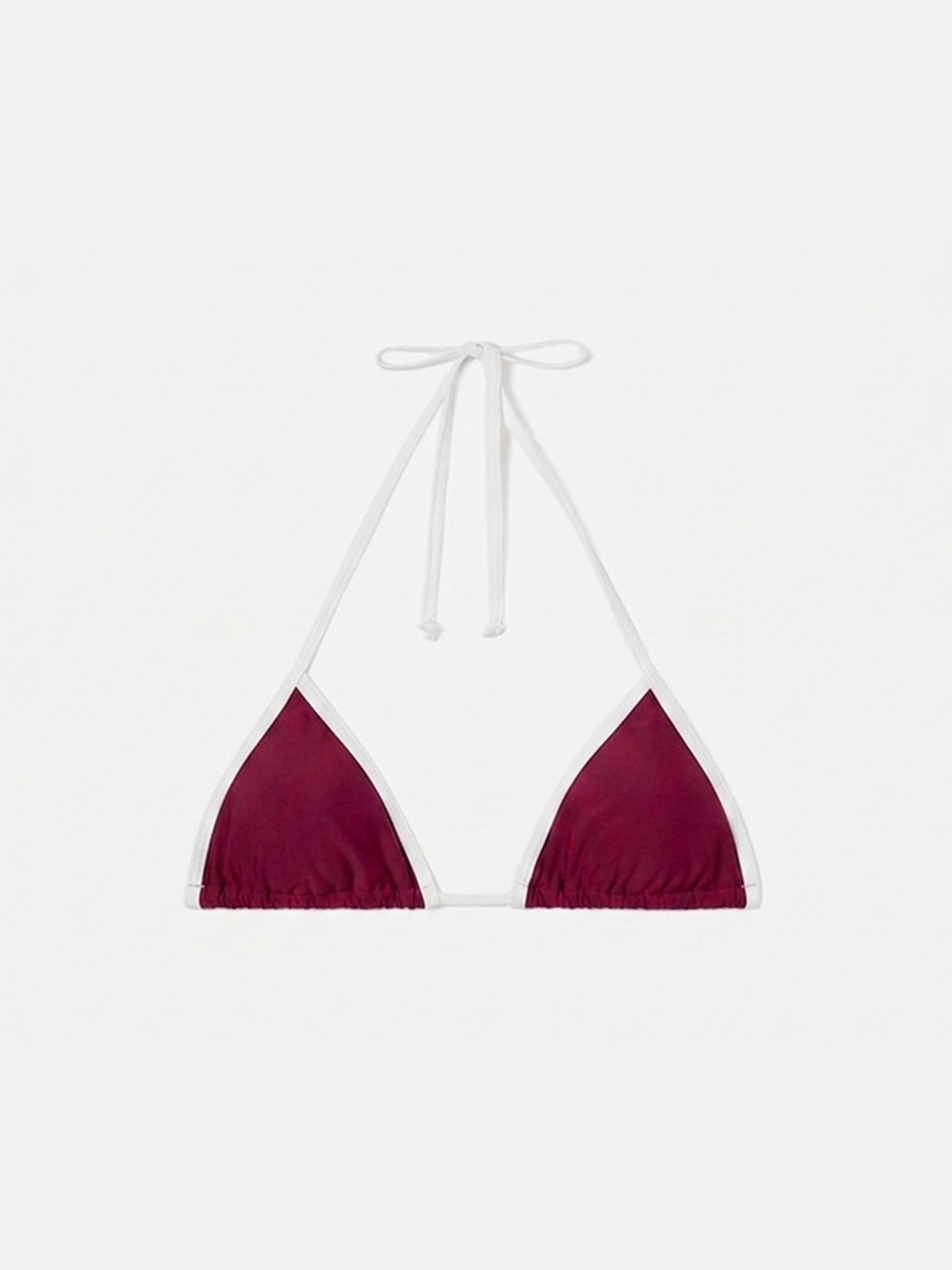 mc2-saint-barth-leah-string-top-bikini-a-triangolo-bordeaux-con-profili-bianchi image 1