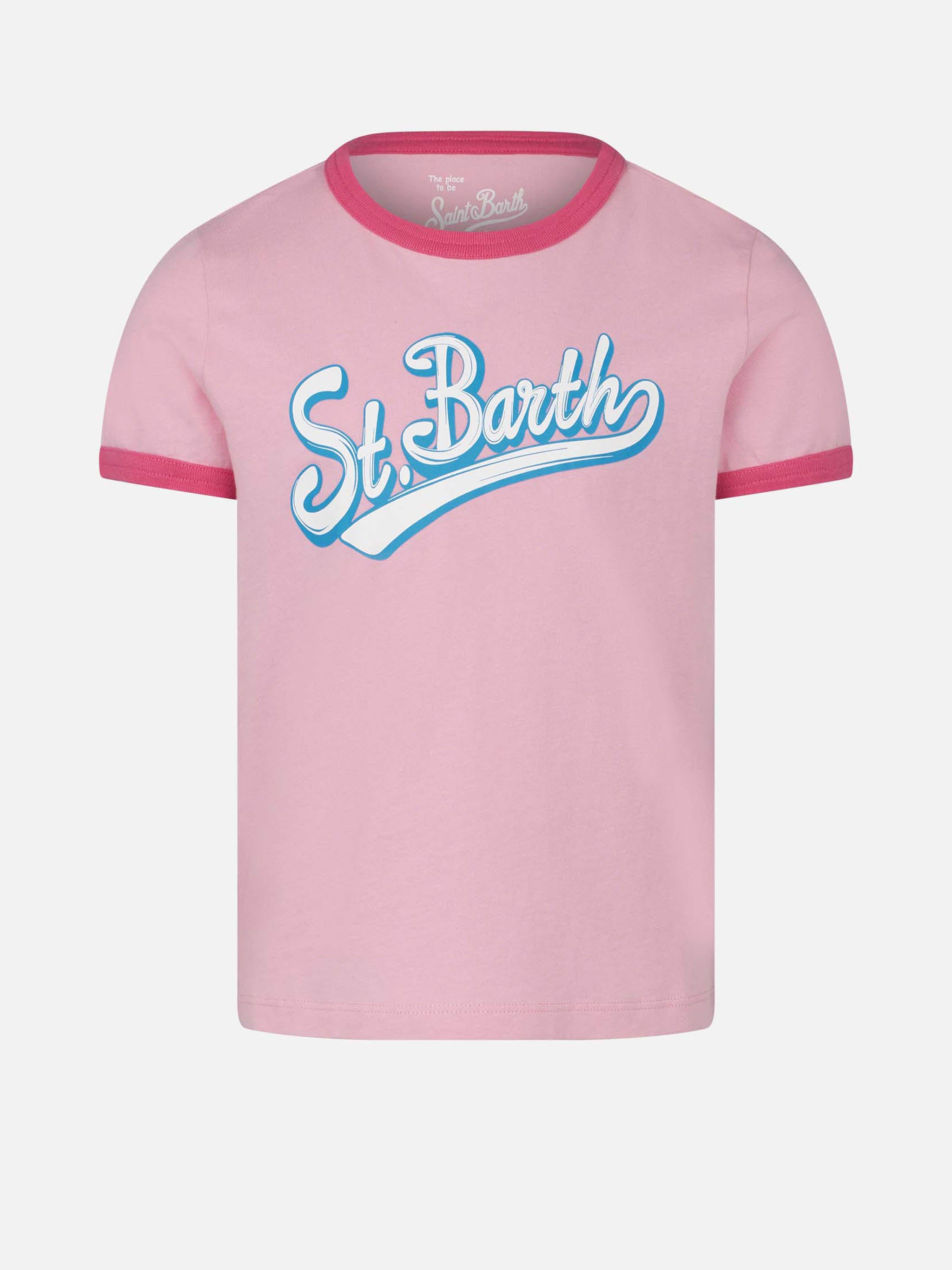 mc2-saint-barth-t-shirt-da-bambina-in-cotone-rosa-con-stampa-st-barth image 1