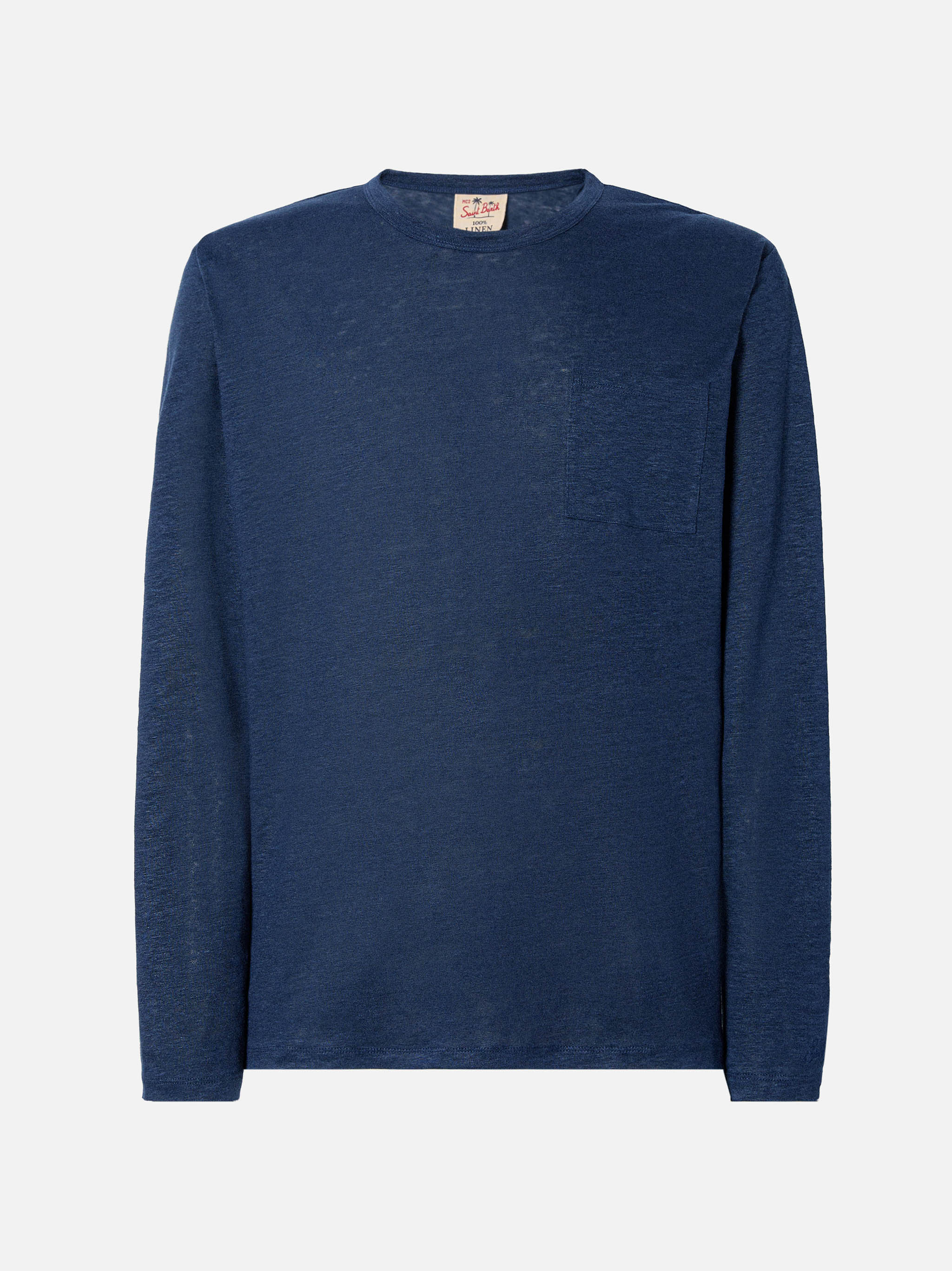 mc2-saint-barth-t-shirt-ecstasea-uomo-in-lino-blu-navy-tinta-unita-con-tasca image 1