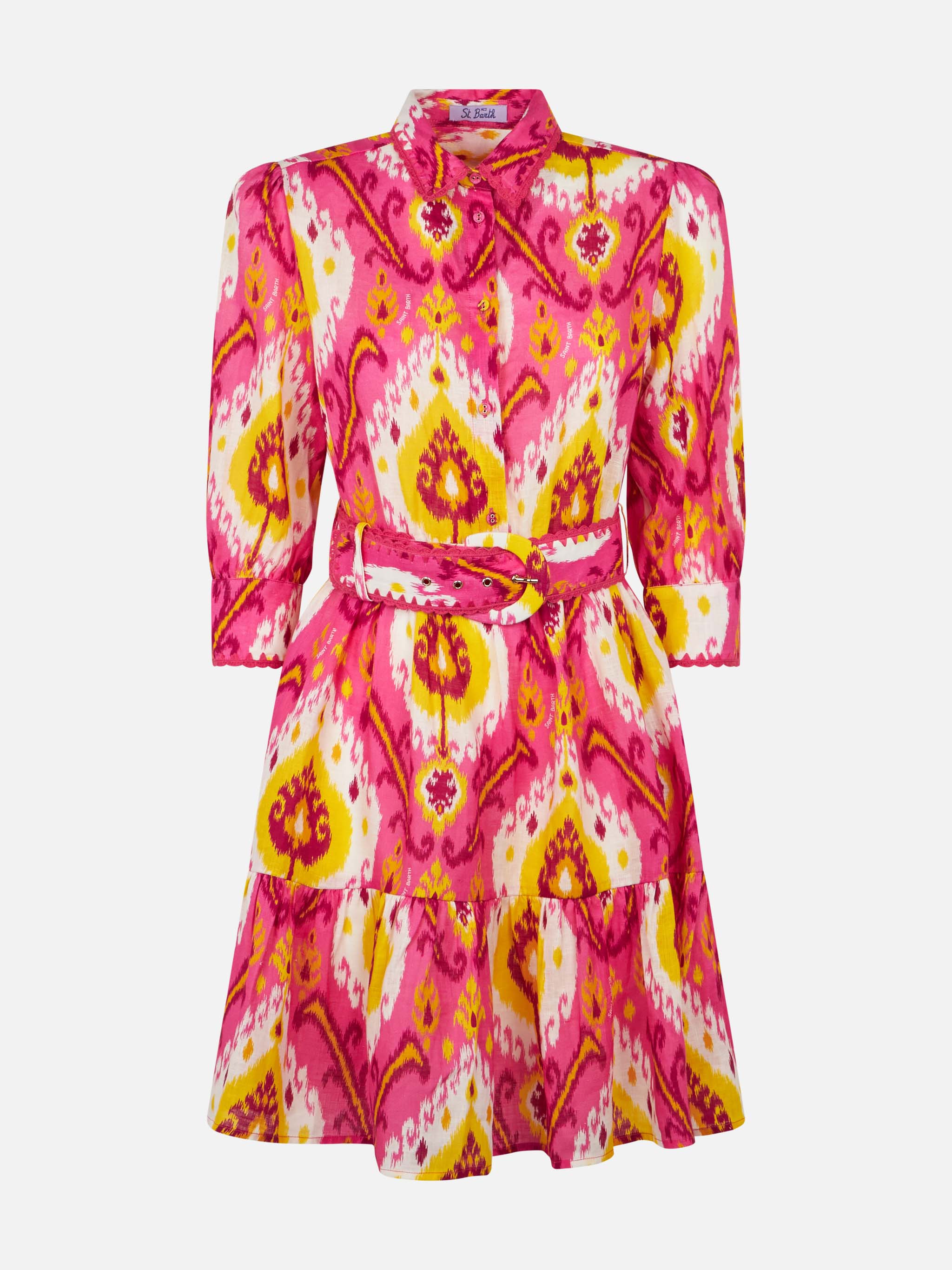 mc2-saint-barth-abito-corto-daisi-in-lino-fucsia-e-giallo-fantasia-ikat image 4