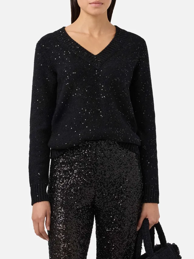 mc2-saint-barth-maglione-donna-scollo-a-v-nero-con-paillettes-lana-e-cashmere image 1