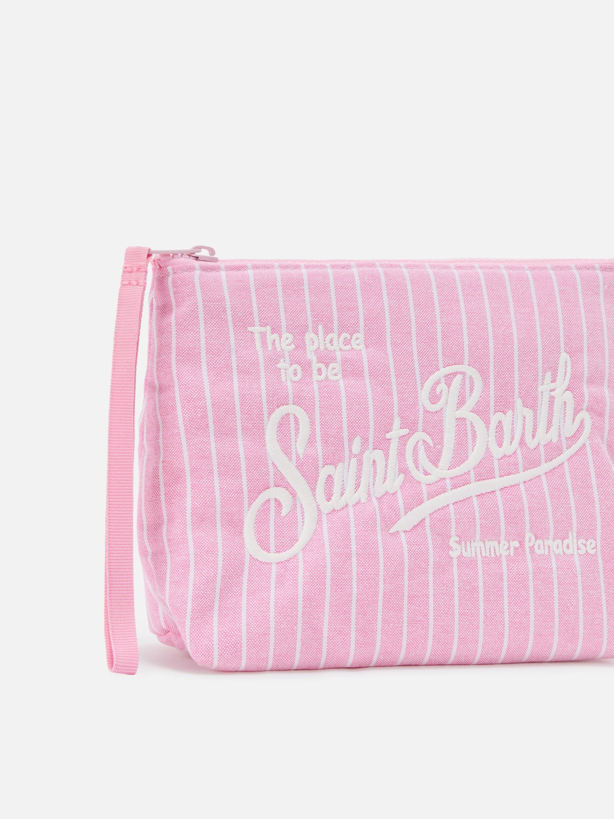 mc2-saint-barth-pochette-aline-in-cotone-rosa-a-righe-con-zip-e-logo-ricamato image 2
