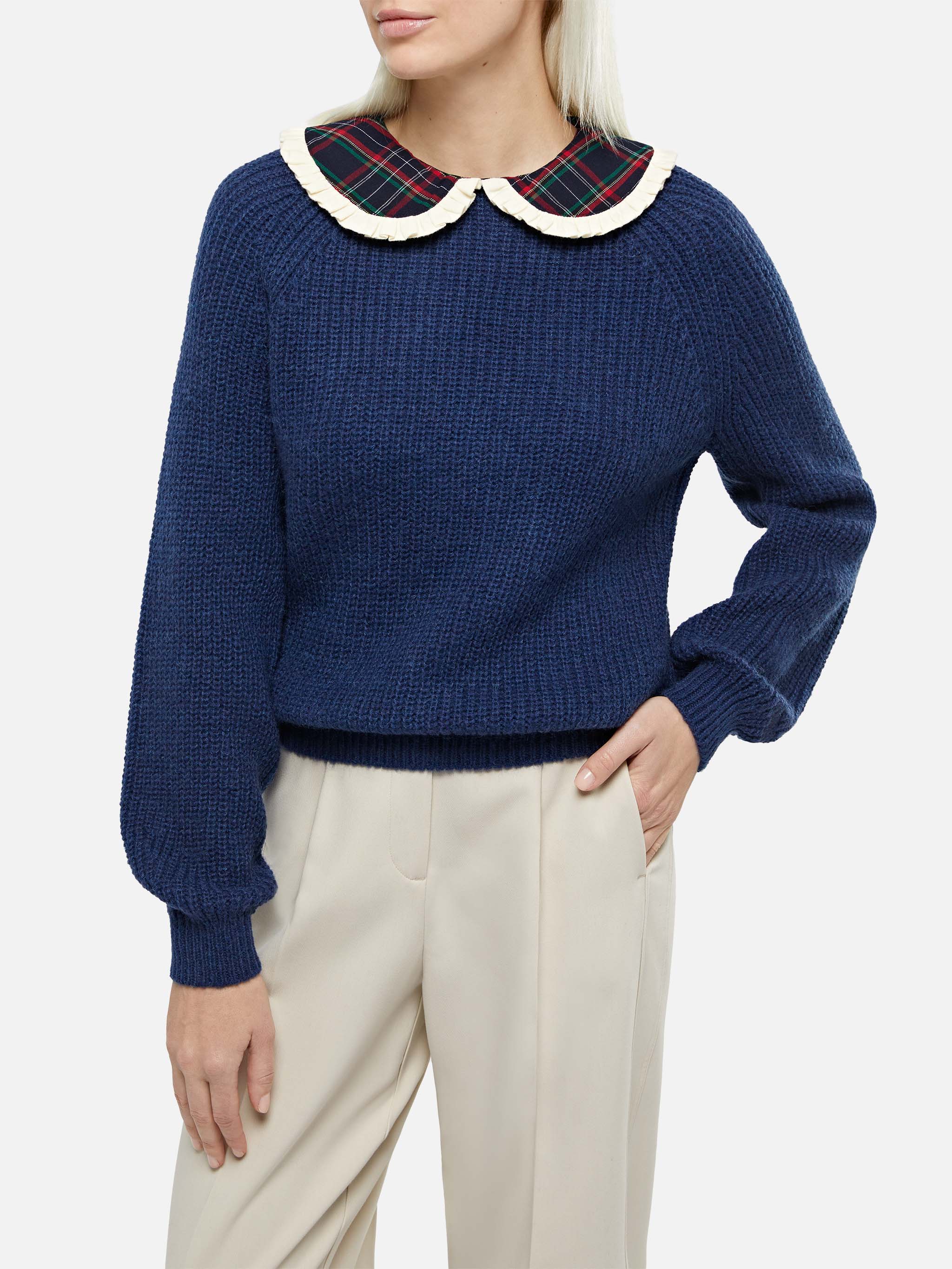 mc2-saint-barth-calia-maglione-donna-blu-navy-coste-collo-tartan image 1