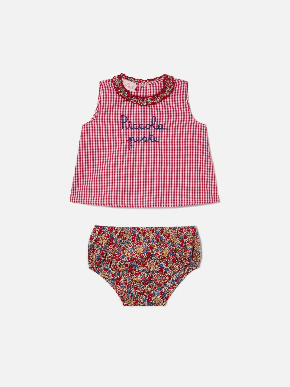mc2-saint-barth-abbie-set-neonata-scamiciato-copripannolino-rosso-liberty image 1