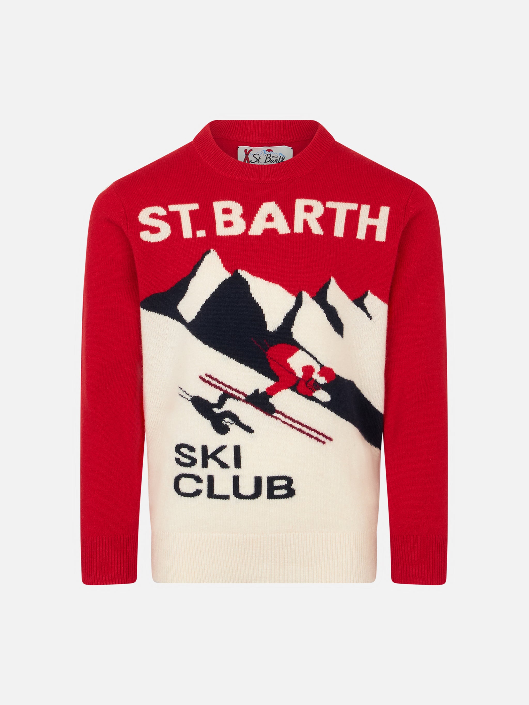mc2-saint-barth-maglione-bambino-girocollo-rosso-jacquard-st-barth-ski-club image 1