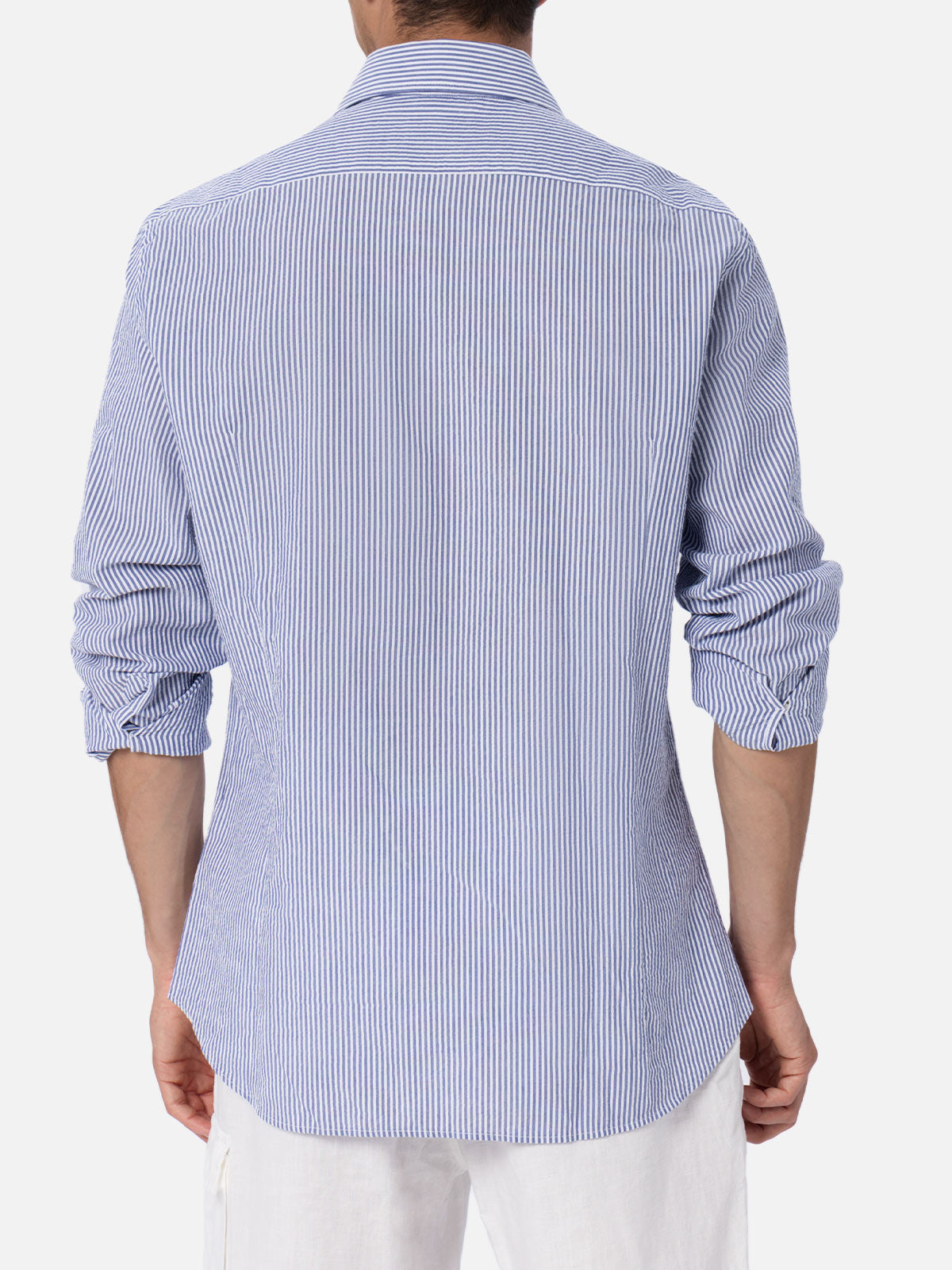 camicia-pamplona-mc2-saint-barth-in-cotone-seersucker-a-righe-azzurre image 3