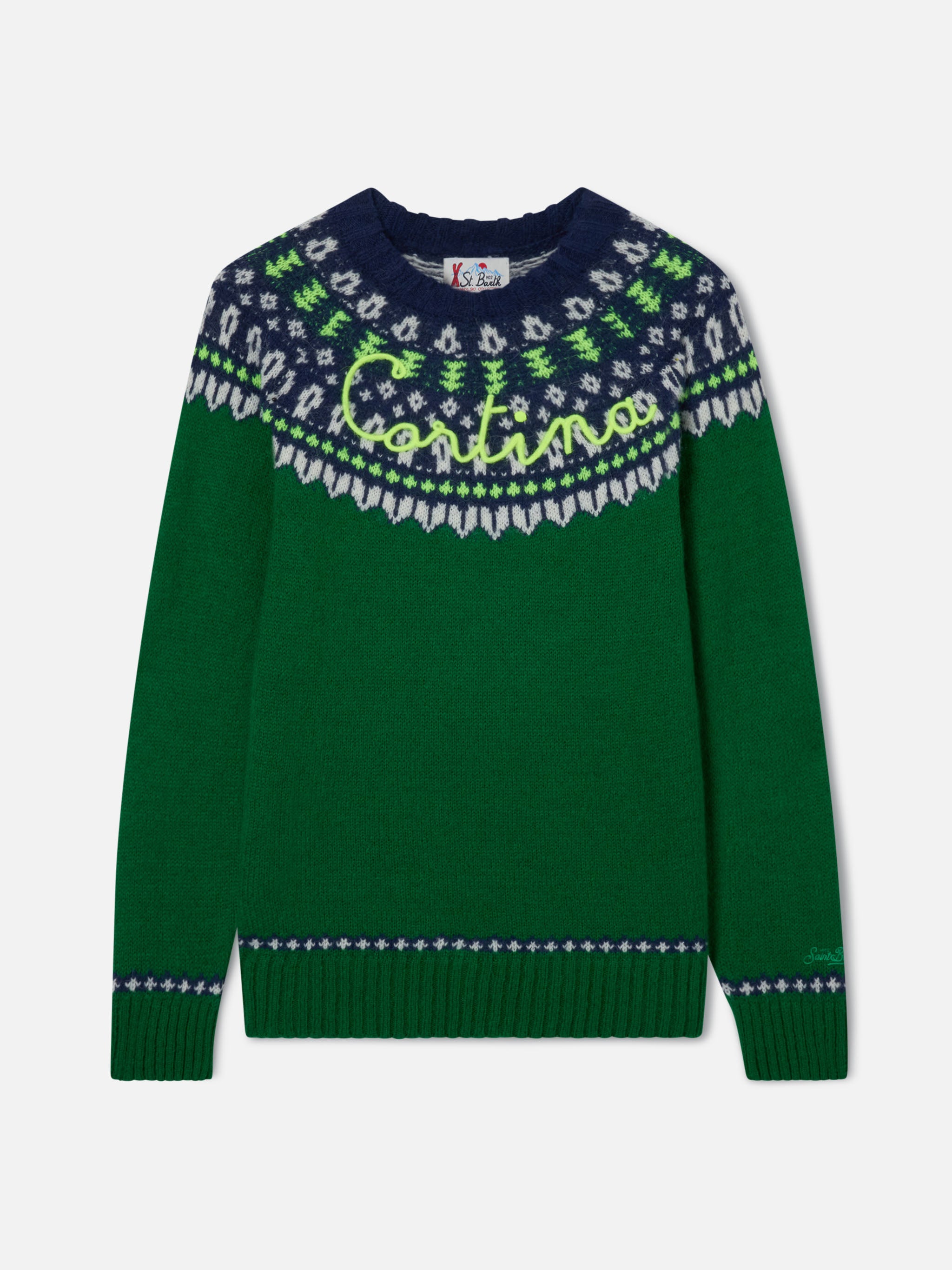 mc2-saint-barth-maglione-girocollo-heron-uomo-in-alpaca-jacquard-fair-isle-verde image 1