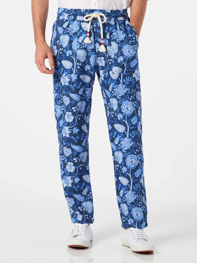 mc2-saint-barth-pantaloni-calais-uomo-in-puro-lino-blu-con-stampa-floreale image 1