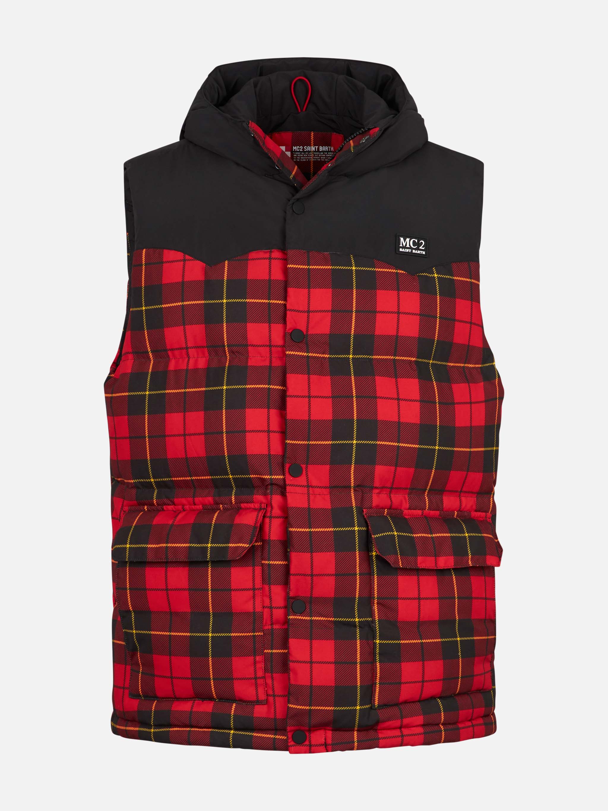 mc2-saint-barth-gilet-klosters-uomo-con-fantasia-tartan-rosso-e-nero-cappuccio-e image 4