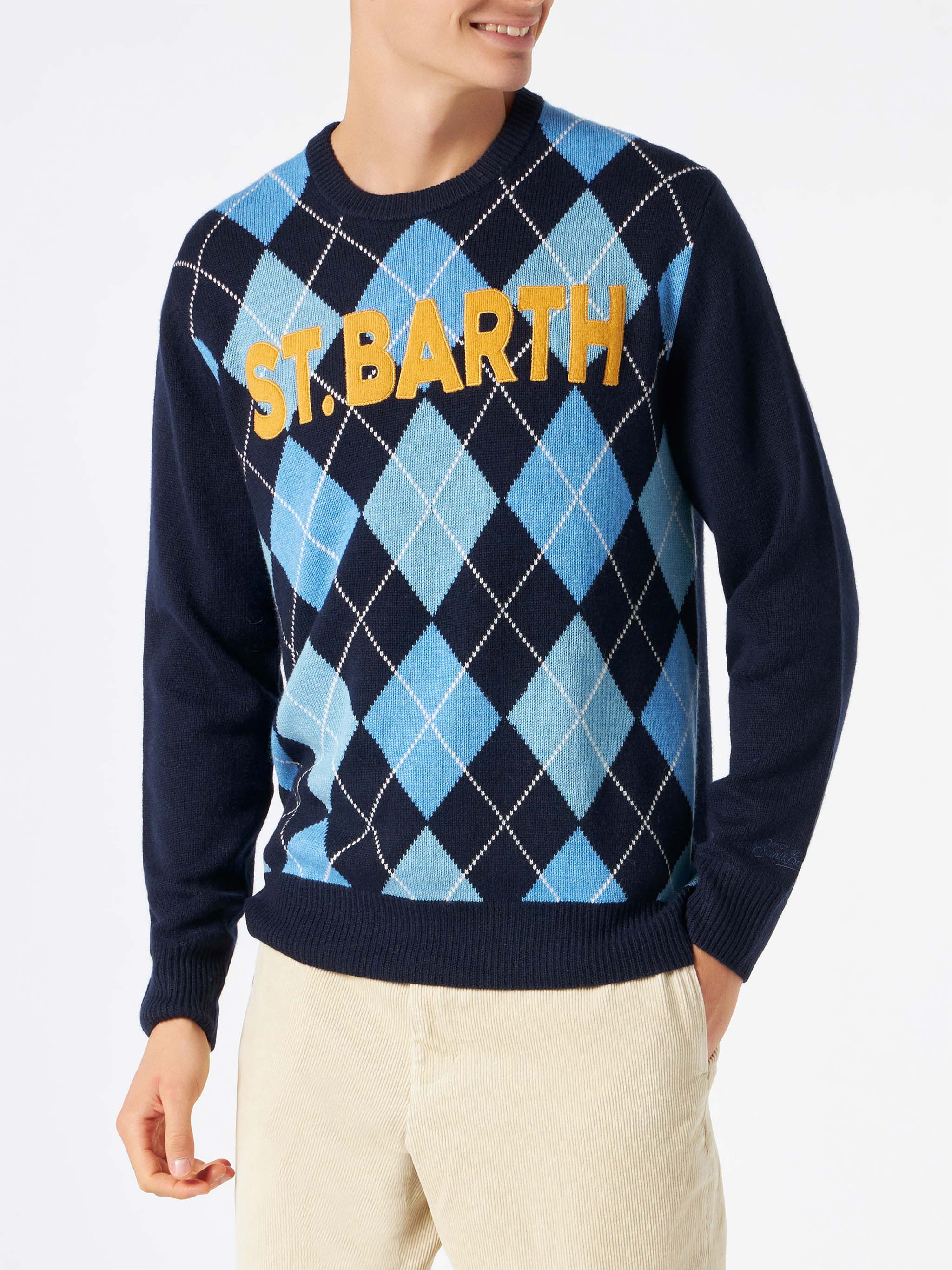 mc2-saint-barth-heron-maglione-girocollo-uomo-jacquard-rombi-blu image 1