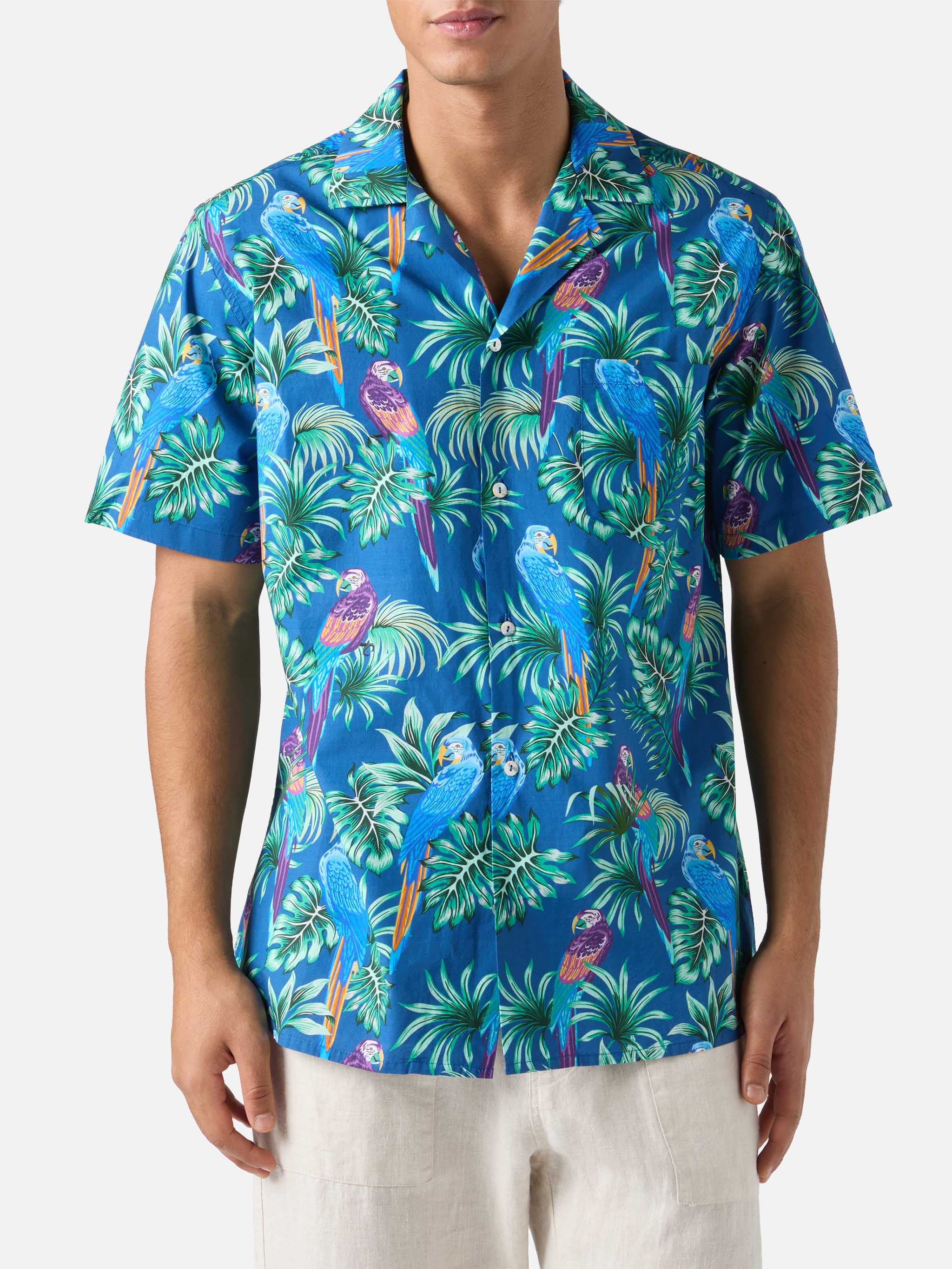 mc2-saint-barth-kalea-camicia-hawaiana-uomo-cotone-blu-stampa-tropicale image 1