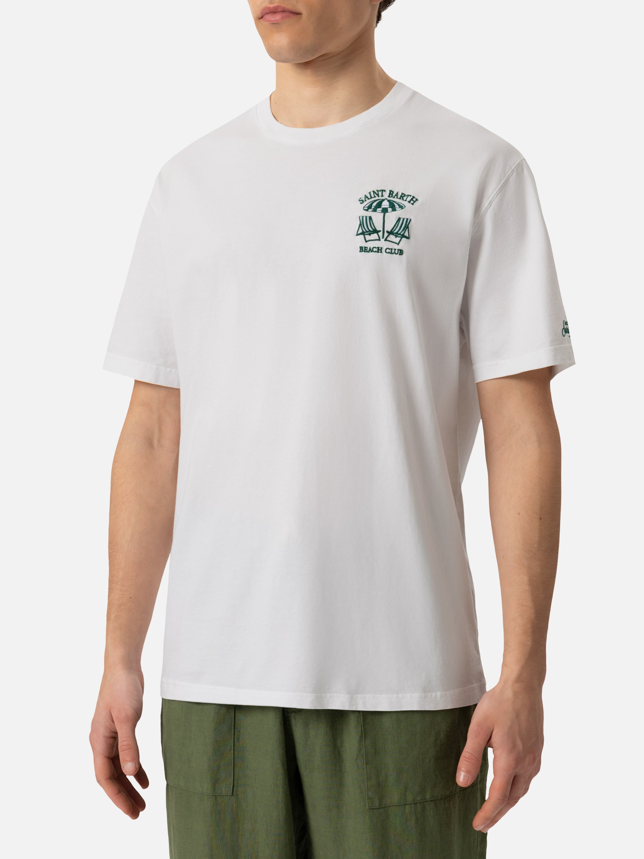 mc2-saint-barth-portofino-t-shirt-uomo-cotone-organico-bianca-ricamo-beach-club image 2