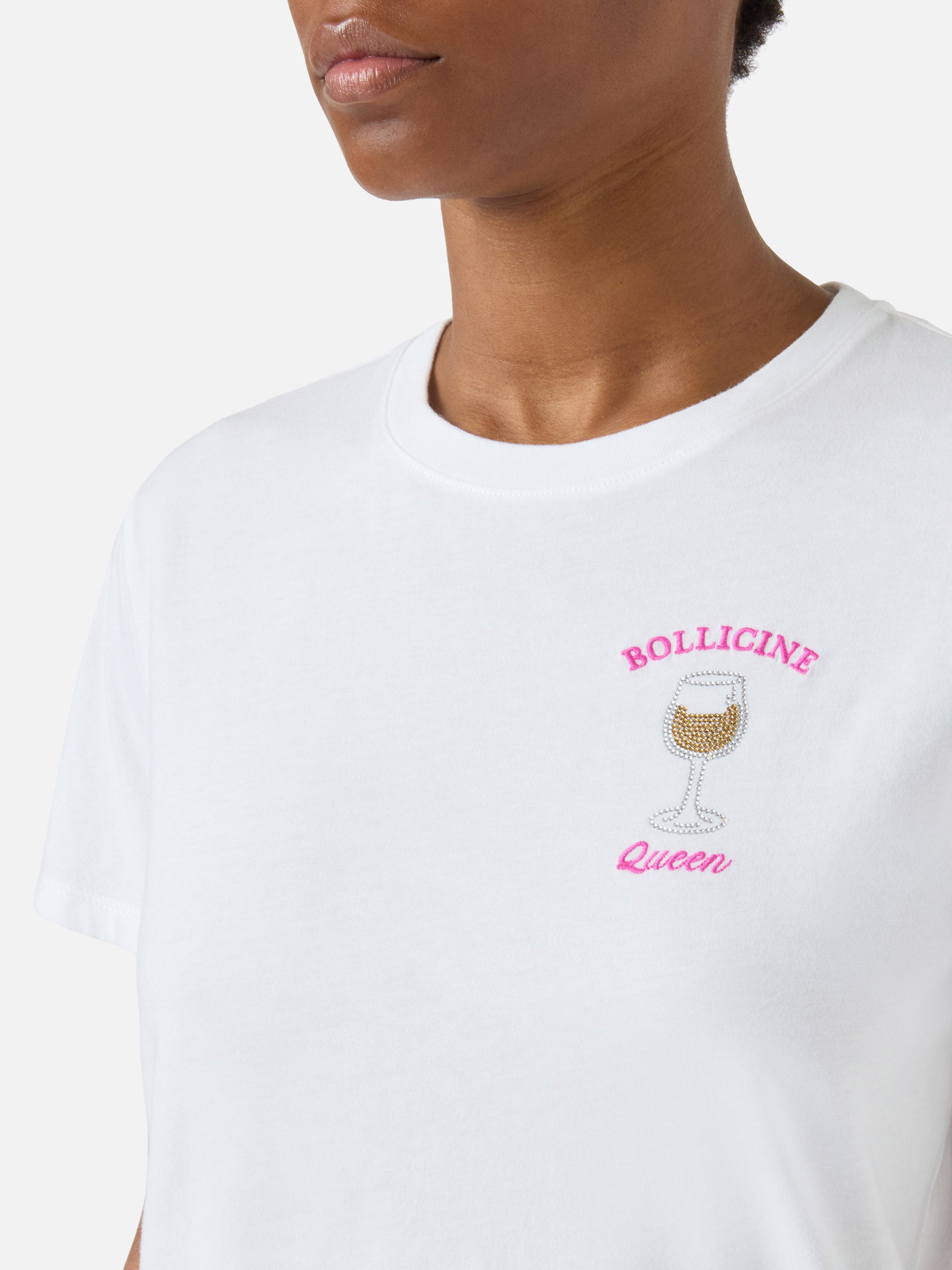 mc2-saint-barth-emilie-t-shirt-donna-bianca-bollicine-queen-con-strass image 1