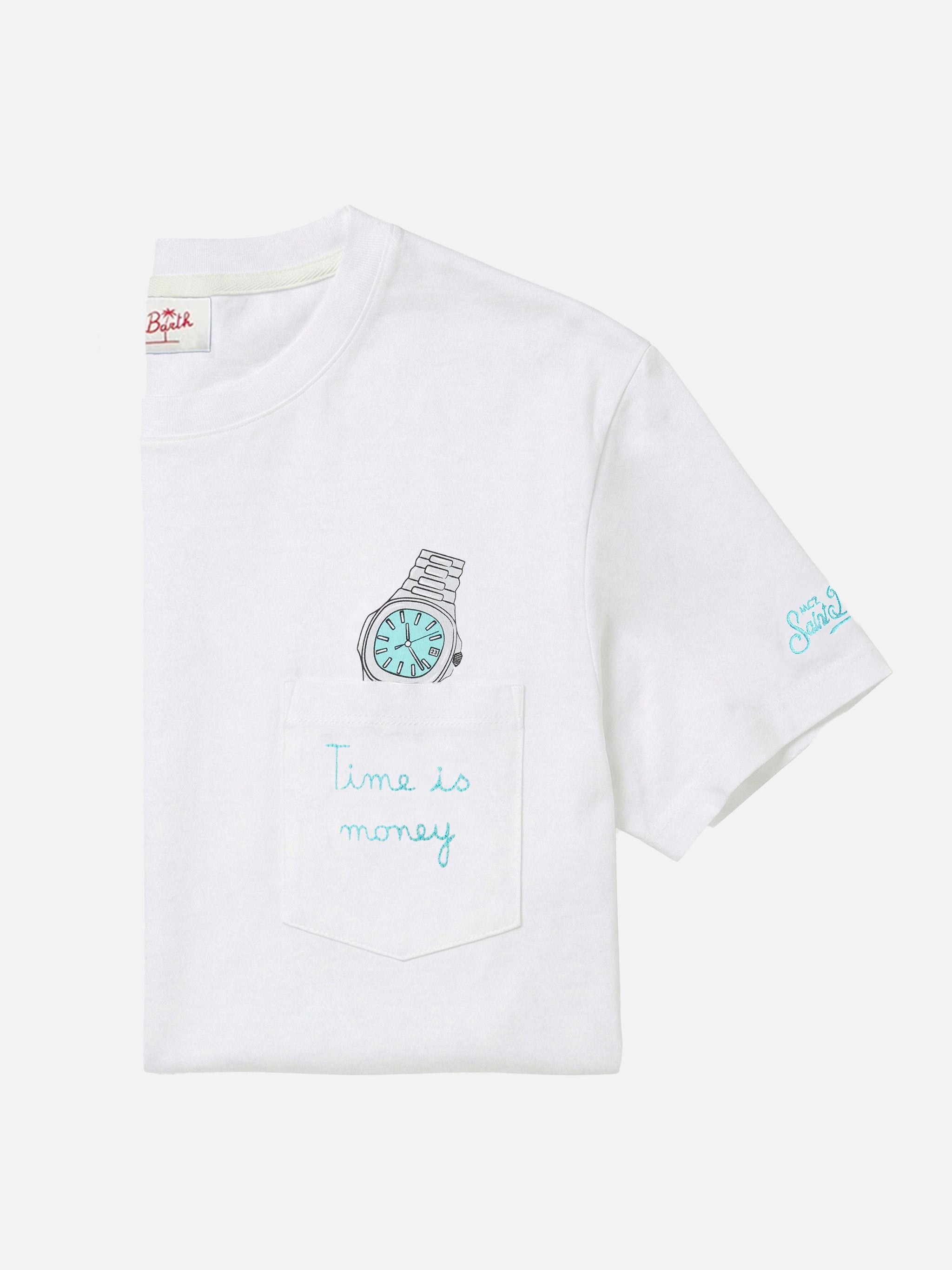 mc2-saint-barth-t-shirt-austin-uomo-bianca-cotone-time-is-money-orologio image 1