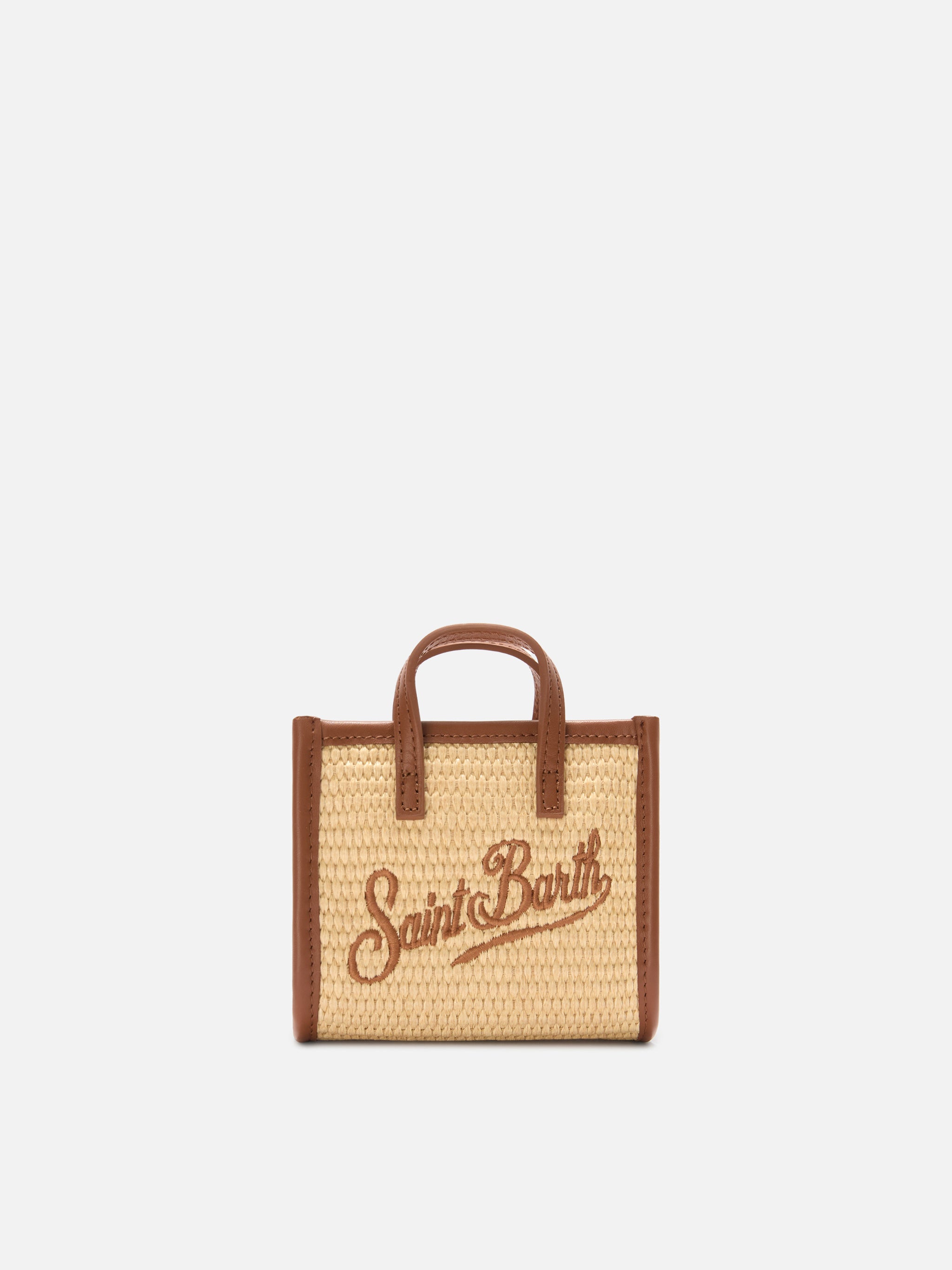 mc2-saint-barth-borsa-vivian-micro-marrone-effetto-paglia-con-logo-ricamato image 1