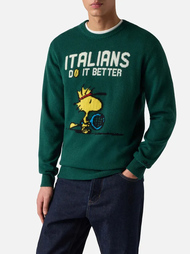 mc2-saint-barth-heron-maglione-girocollo-uomo-verde-jacquard-woodstock-peanuts-s image 1