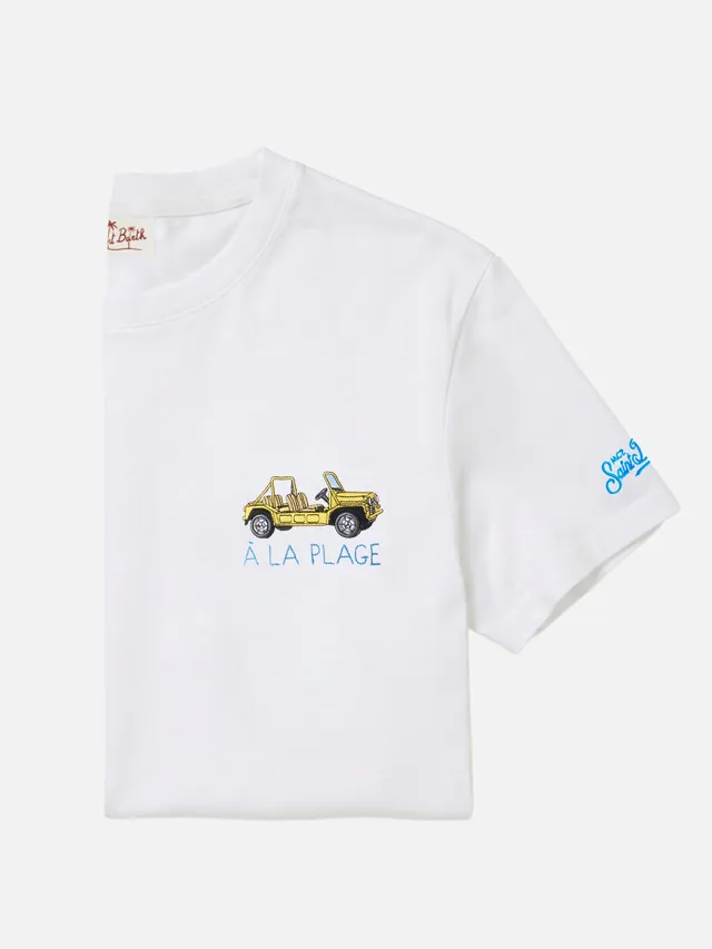 mc2-saint-barth-portofino-t-shirt-uomo-bianca-cotone-ricamo-la-plage image 1