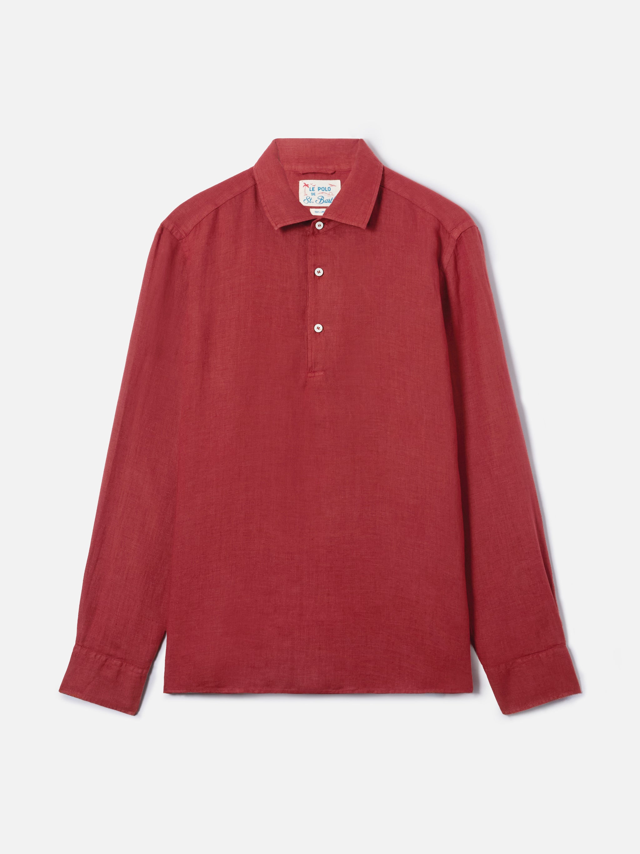 mc2-saint-barth-raphael-polo-uomo-in-lino-rosso-maniche-lunghe image 7