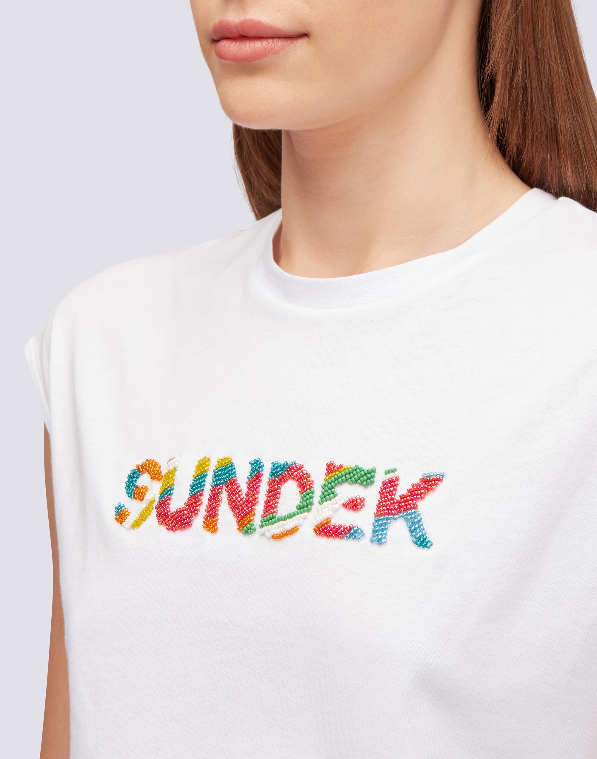 sundek-t-shirt-donna-smanicata-cotone-jersey-ricamo-perline image 3