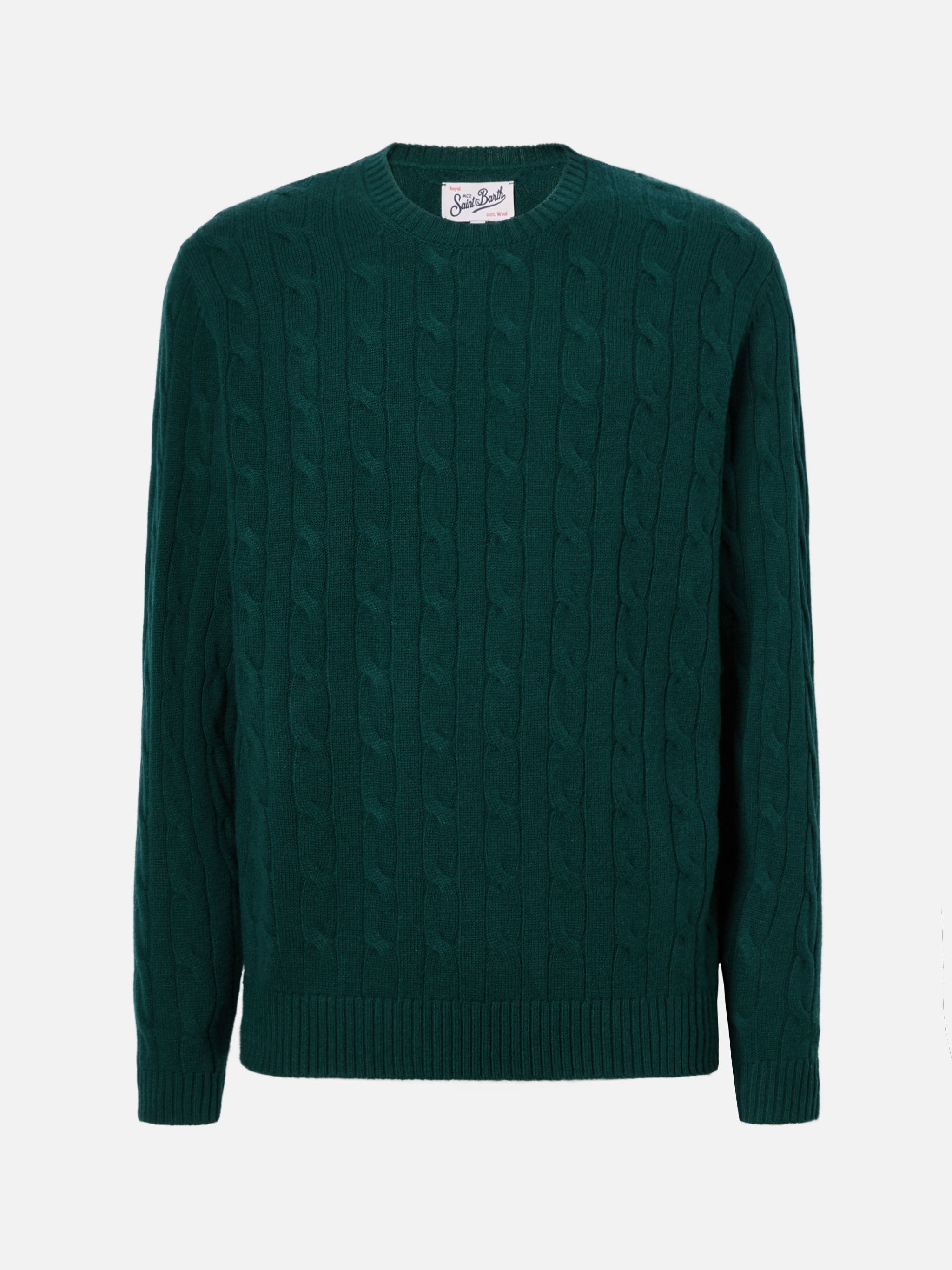 maglione-girocollo-regent-mc2-saint-barth-a-trecce-in-100-lana-verde-inglese image 5