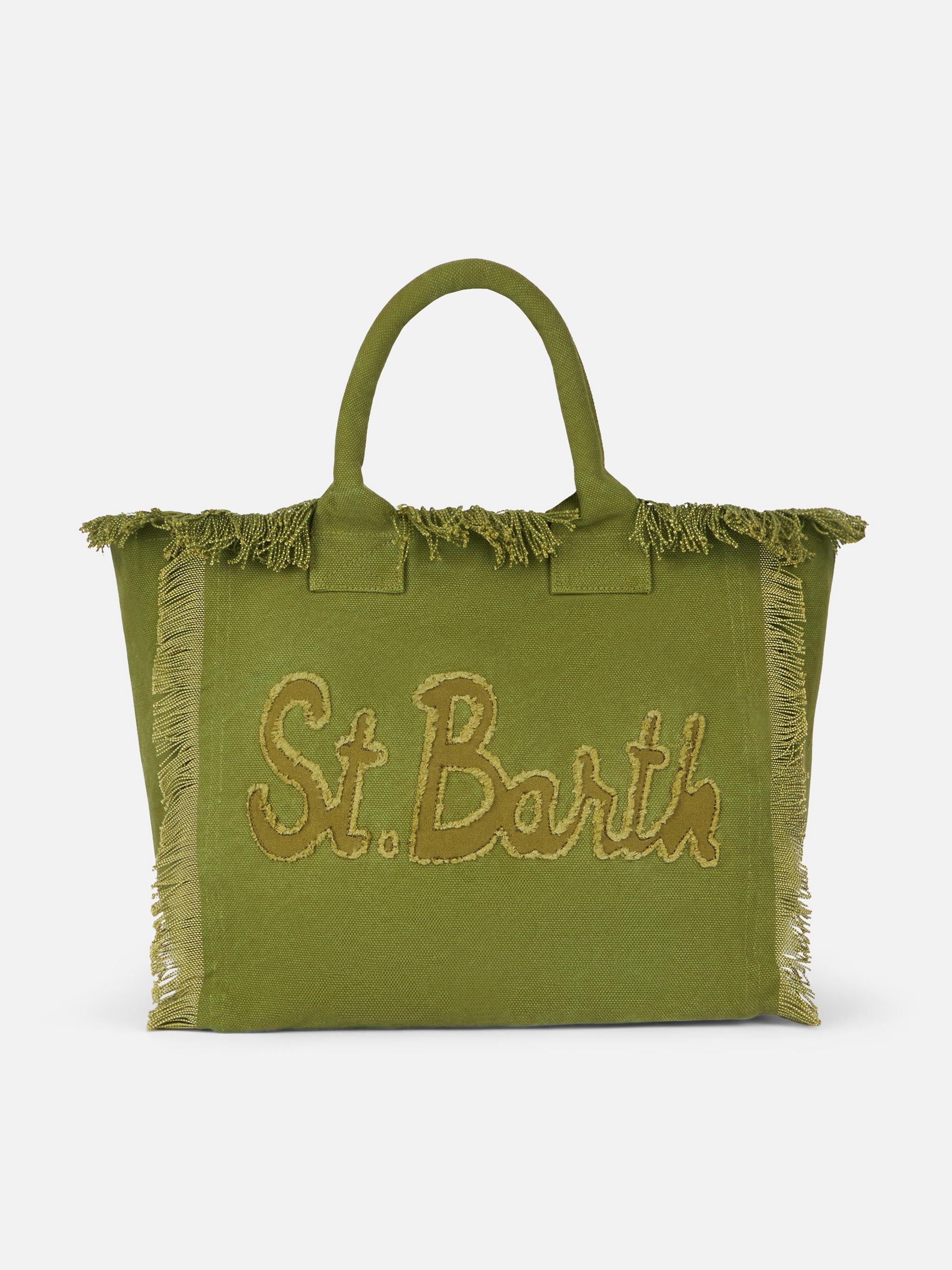 mc2-saint-barth-vanity-borsa-tote-in-tela-di-cotone-verde-militare-con-toppa-log image 1