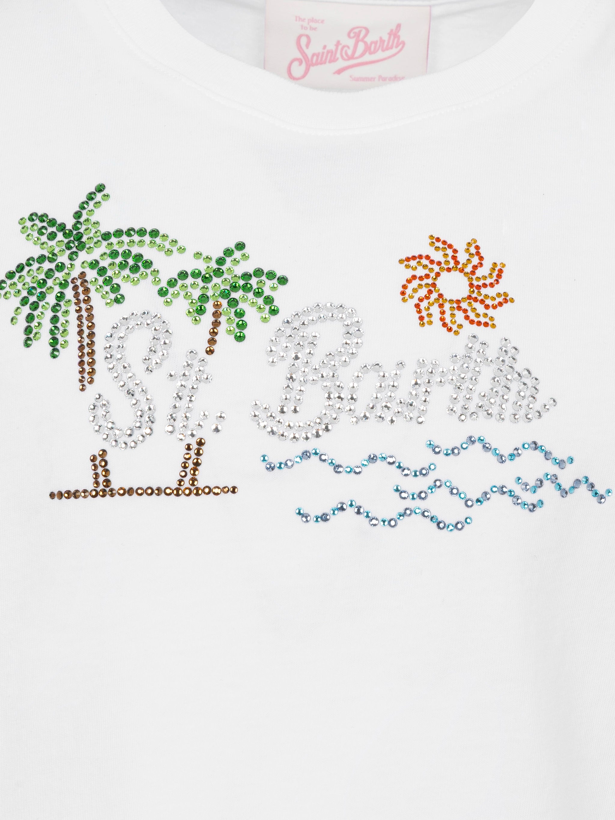 mc2-saint-barth-t-shirt-elly-bambina-in-cotone-bianca-st-barth-sunset-strass image 3