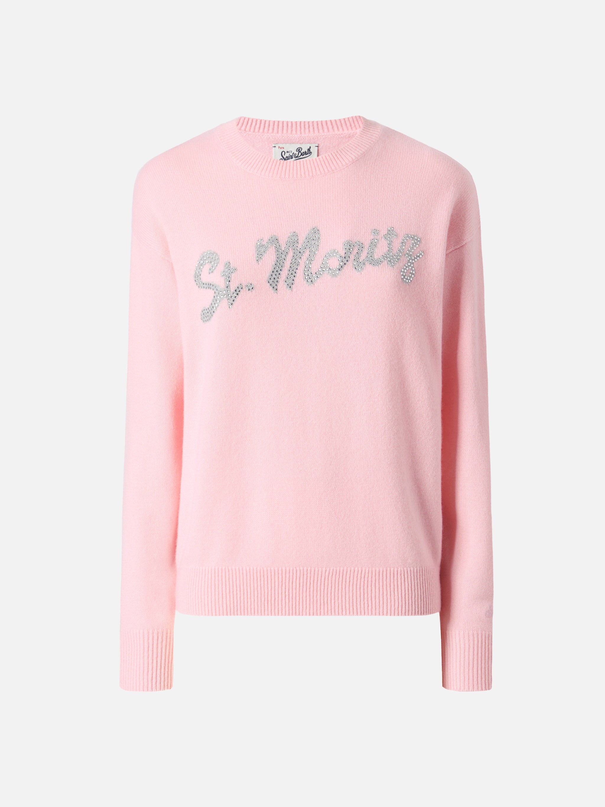 mc2-saint-barth-louise-maglione-donna-cashmere-rosa-st-moritz-strass image 5