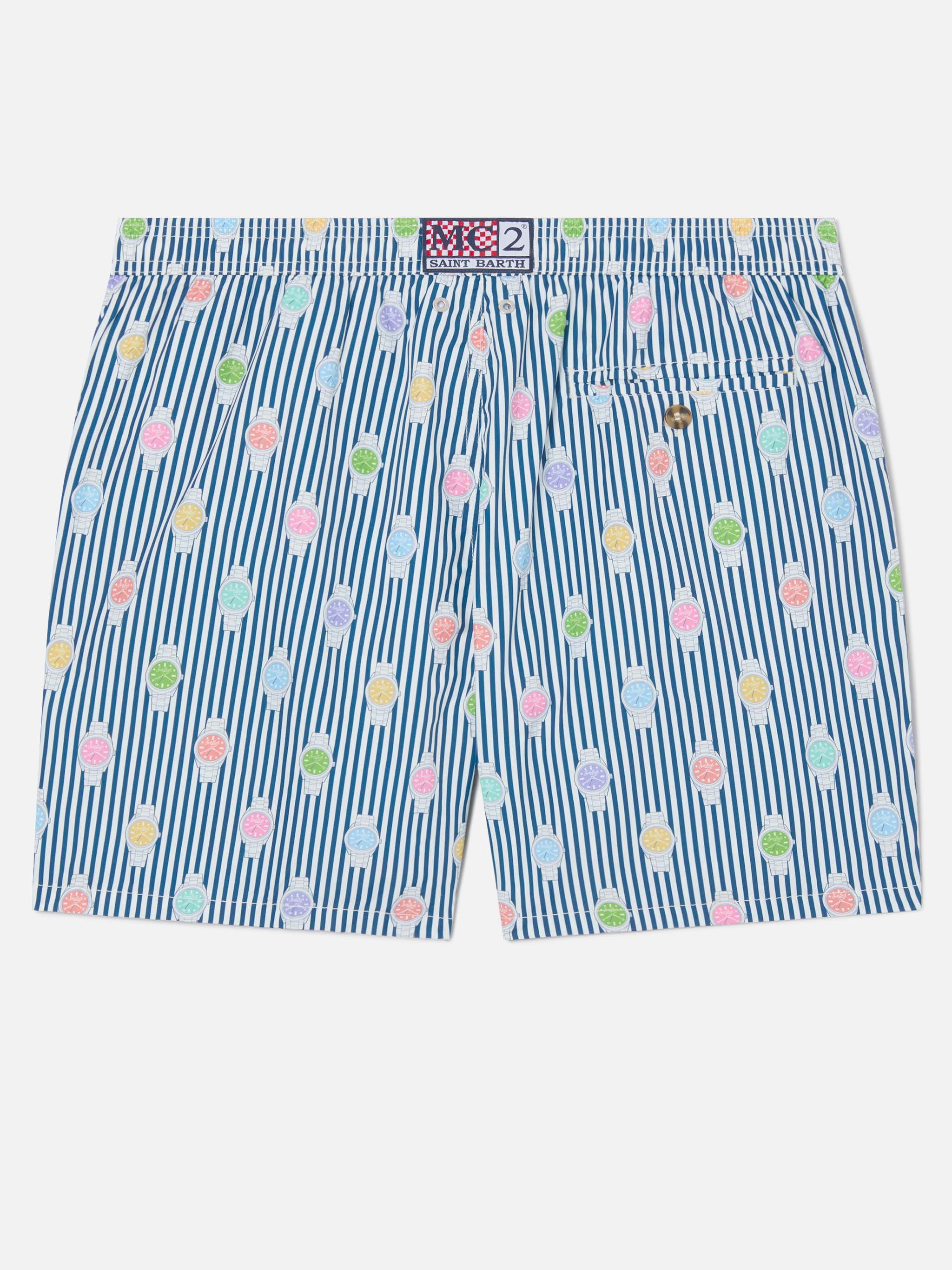 mc2-saint-barth-costume-da-bagno-uomo-lighting-micro-navy-a-righe-con-stampa-oro image 2