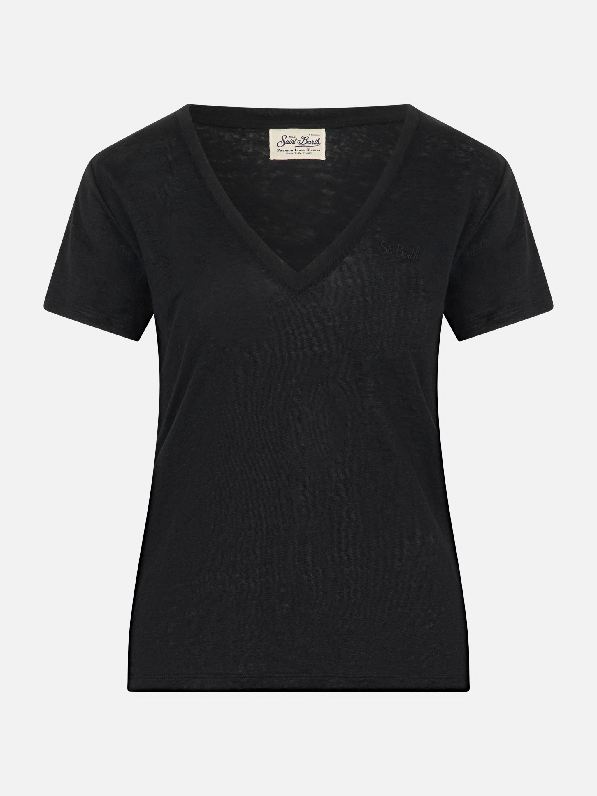 mc2-saint-barth-eloise-t-shirt-donna-nero-scollo-v-jersey-lino image 4