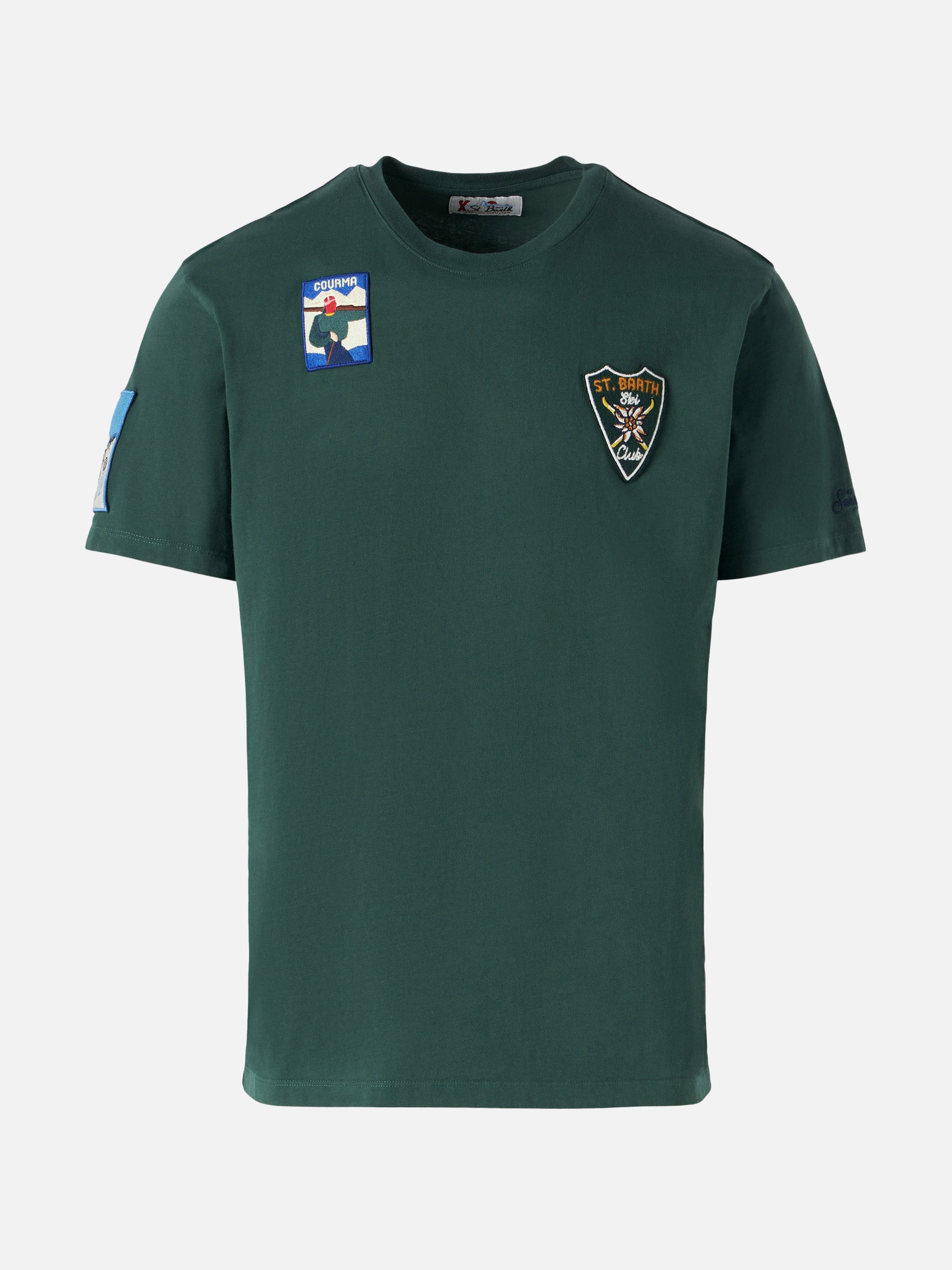 mc2-saint-barth-arnott-t-shirt-uomo-cotone-verde-bosco-patch-multicolor-slim image 1