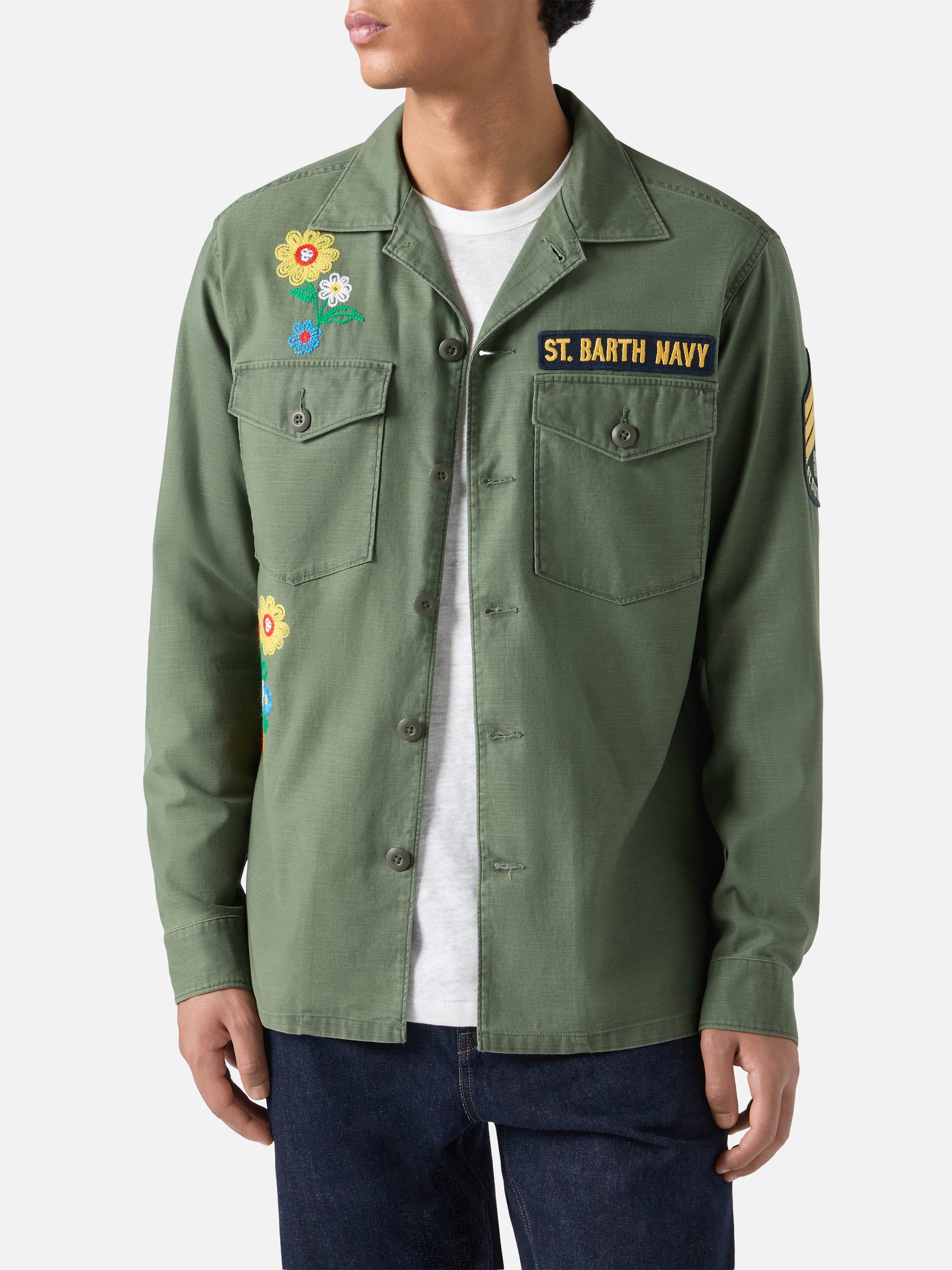 mc2-saint-barth-sovracamicia-esteban-uomo-verde-militare-ricamata image 1