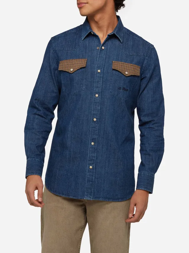 camicia-mc2-saint-barth-greg-in-denim-con-toppe-pied-de-poul-cotone-blu image 1