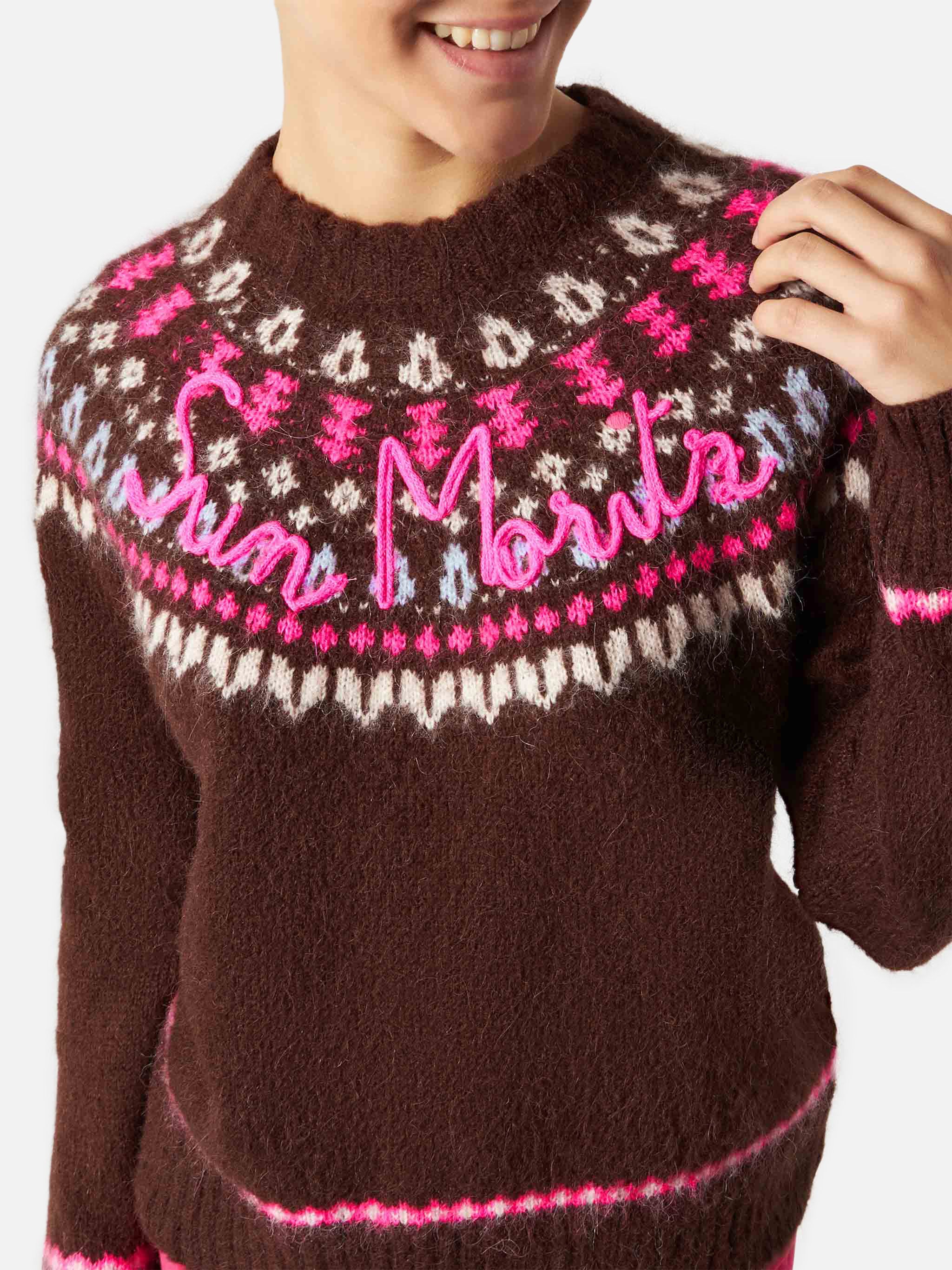 mc2-saint-barth-new-queen-nordic-maglione-donna-jacquard-marrone image 2