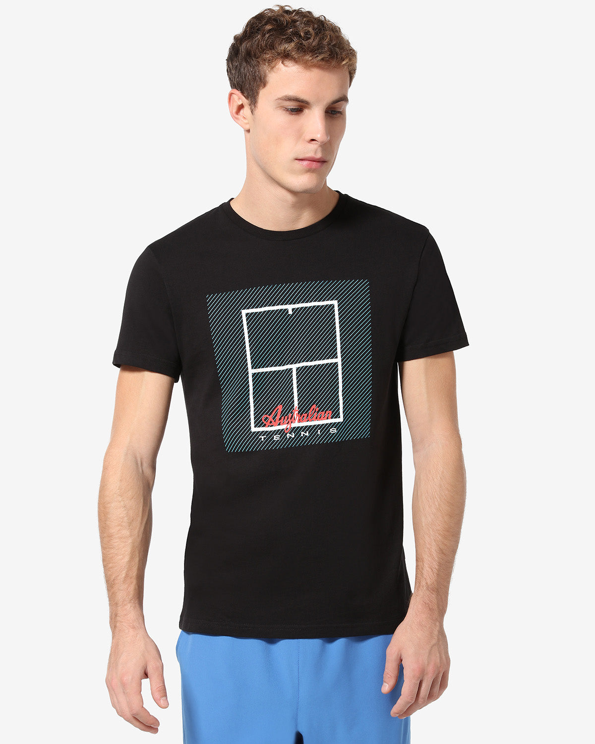 australian-tennis-court-t-shirt-nera-in-cotone image 1