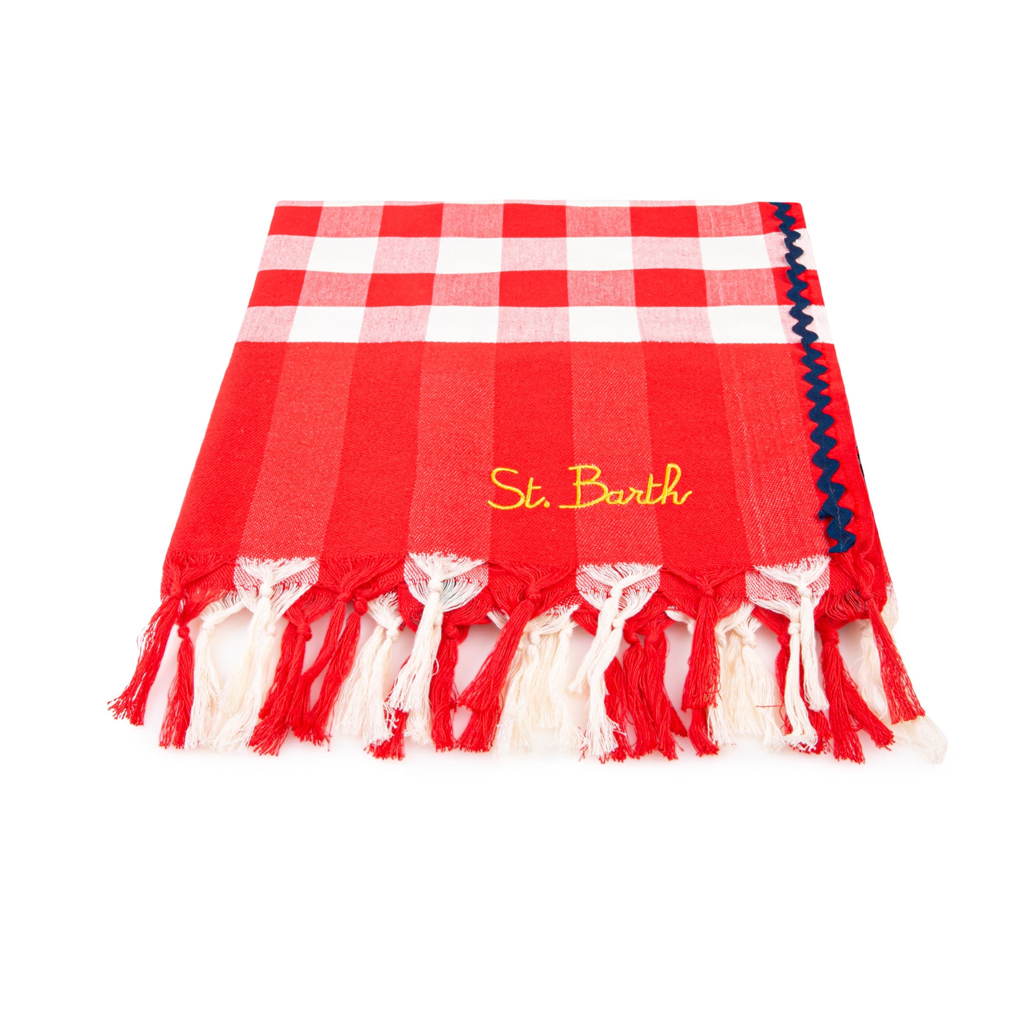 mc2-saint-barth-fouta-fout011-telo-mare-100x200-cm-vichy-rosso-con-onde-blu-navy image 2