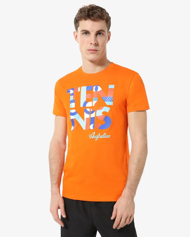 australian-tennis-geometry-t-shirt-arancio-acceso-maglia-cotone image 1