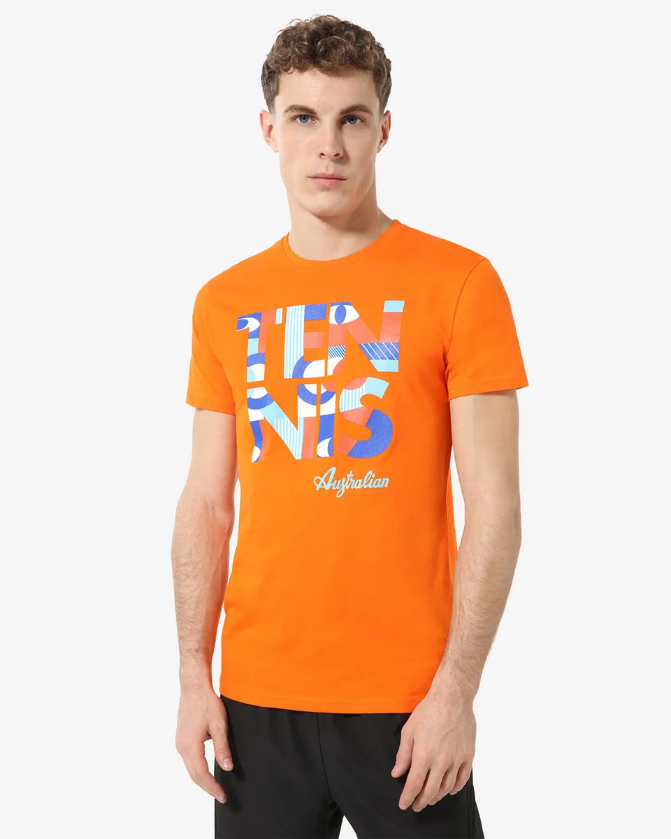 australian-tennis-geometry-t-shirt-arancio-acceso-maglia-cotone image 1