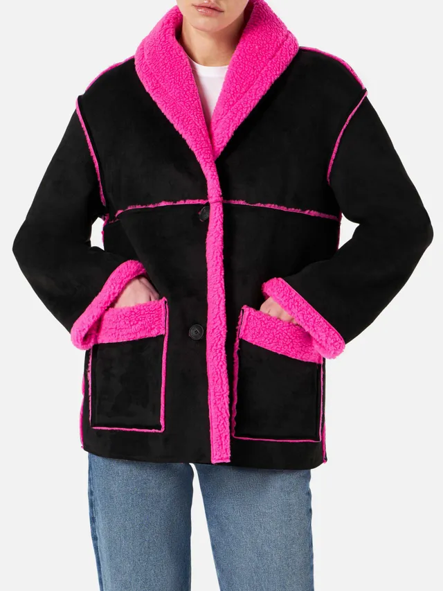 cappotto-dorys-mc2-saint-barth-in-shearling-sintetico-reversibile-nero-e-fucsia- image 1