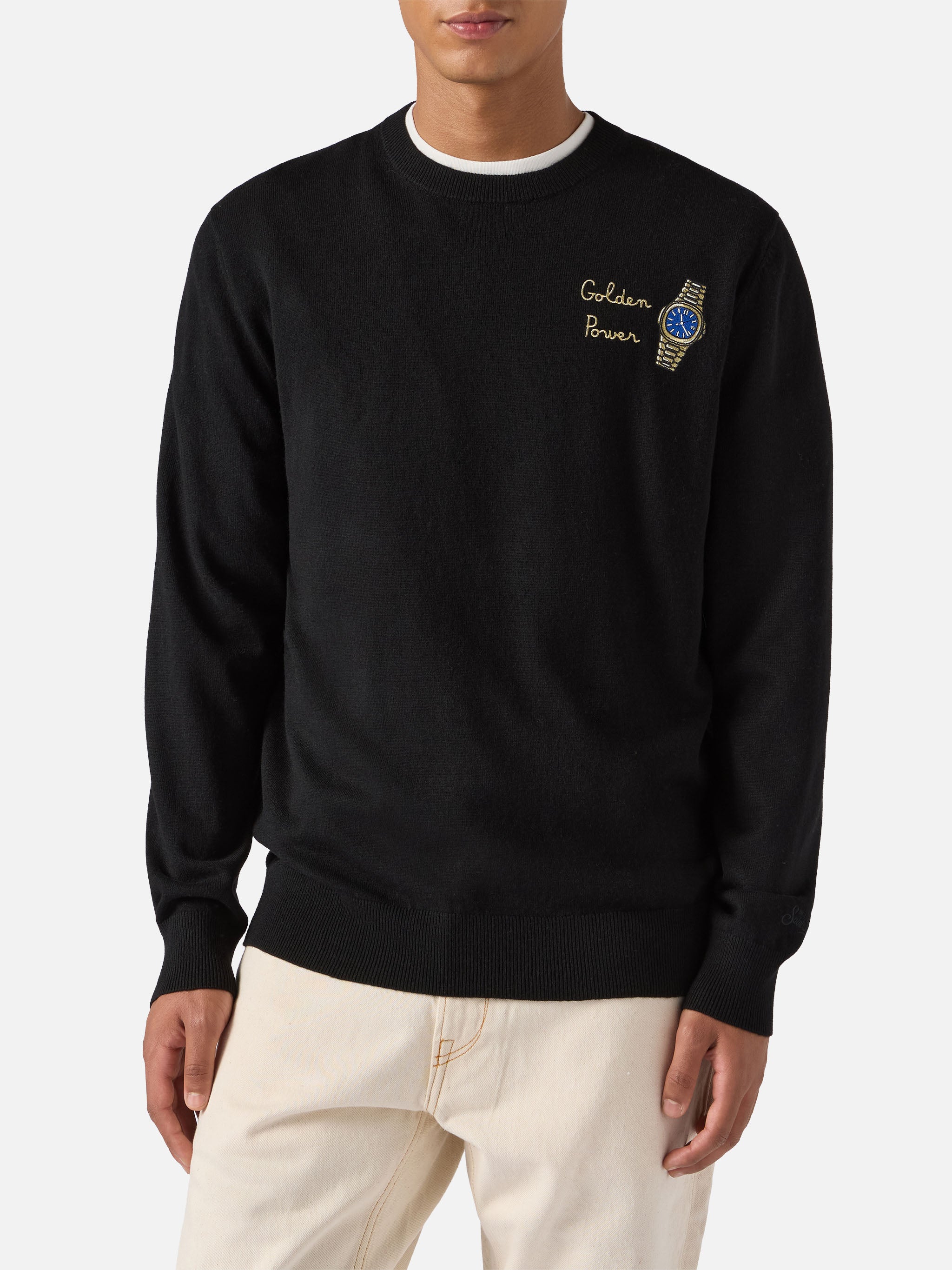 mc2-saint-barth-heron-light-maglione-girocollo-uomo-nero-golden-power image 2